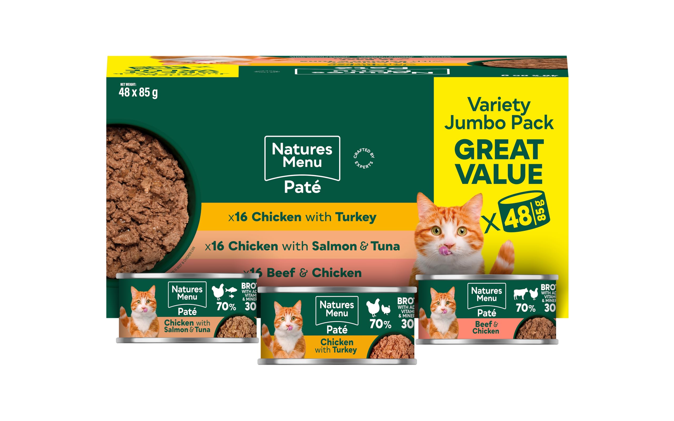 Natures Menu Wet Cat Food Multipack Paté 48 x 85g Chicken Turkey Salmon Tuna