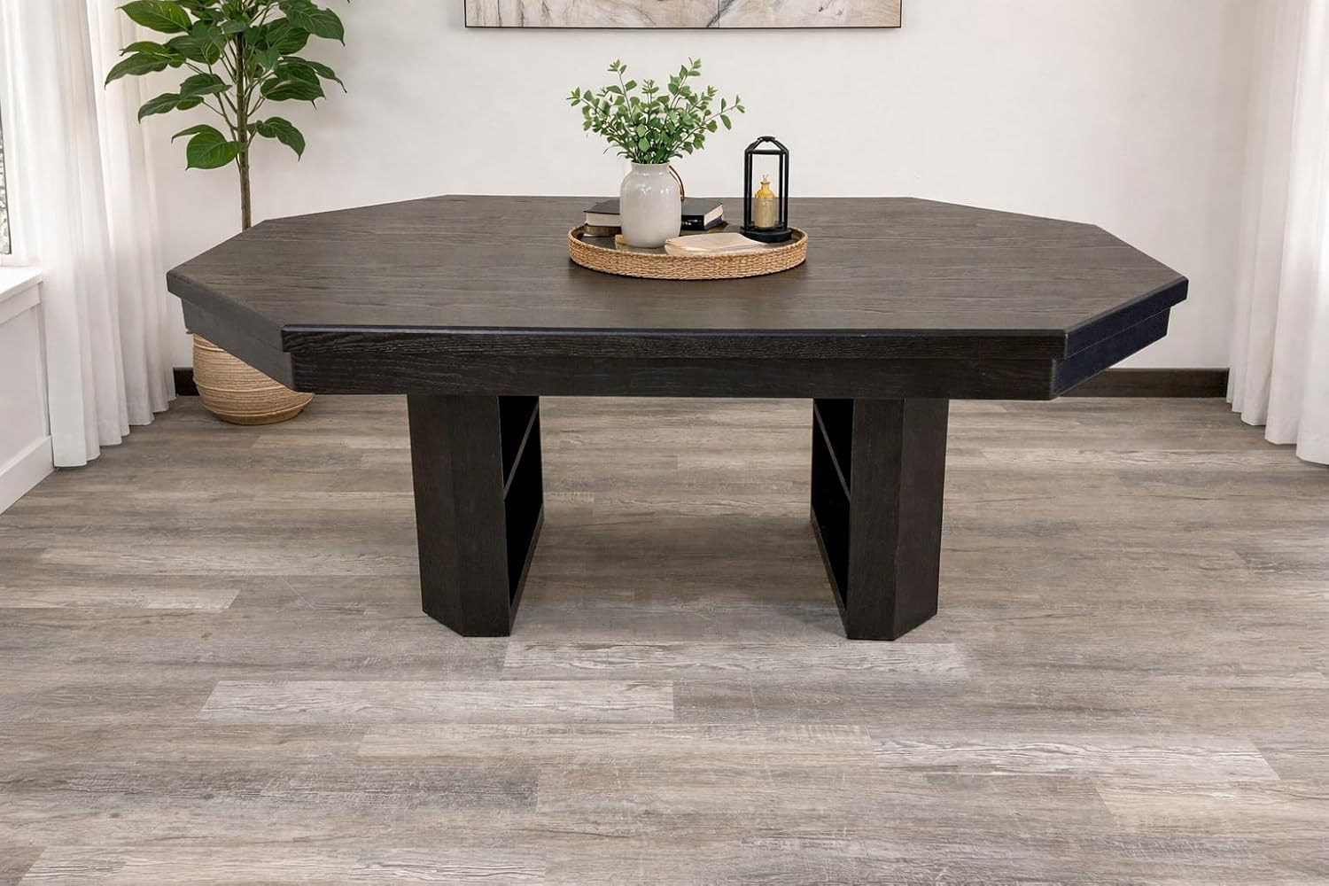 American Furniture Classics 75" Stretched Octagon Poker/Dining Table with Charcoal Speedcloth, 10 Chip Trays and Cup Holders with Table Topper in Mocha Finish
