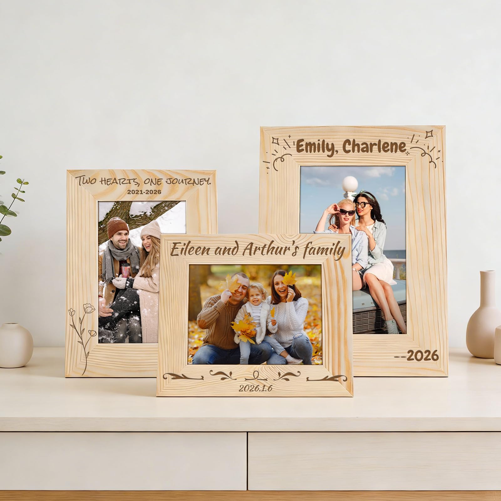 Personalized Wood Picture Frame, Custom Engraved Valentine's Day Gift, Vertical & Horizontal Display, Premium Engraving
