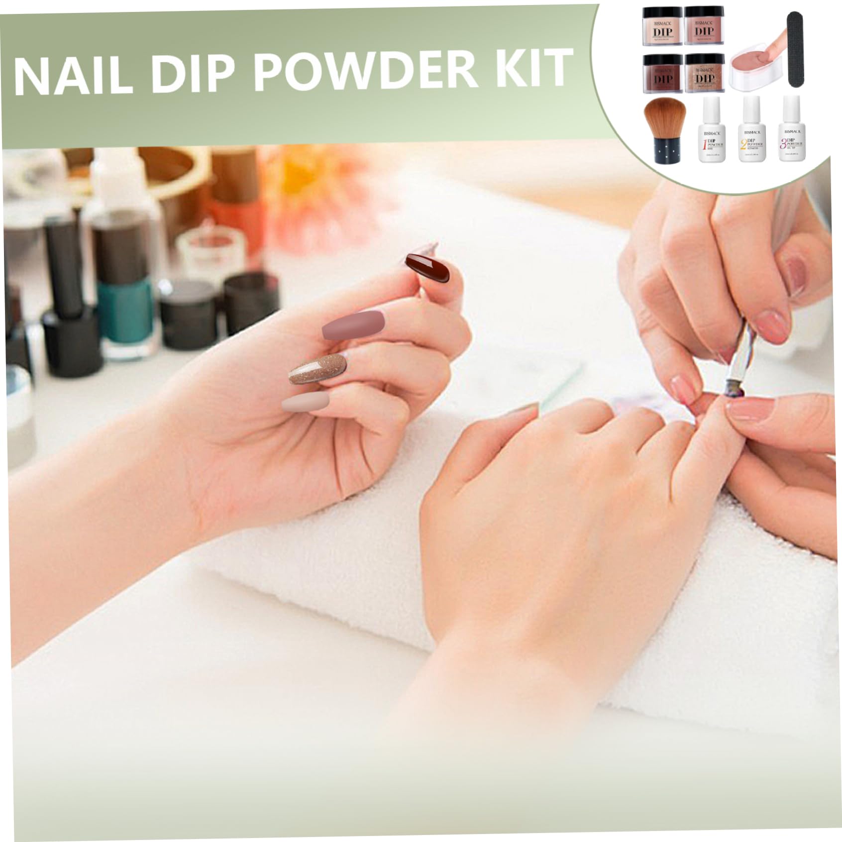 10 pezzi/set kit in polvere per unghie, polvere di immersione a 4 colori con attivatore di base/top coat, kit per unghie per fai -da -te, marrone