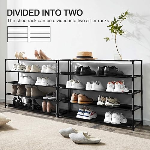 Miniatura 3 de Zapatero de 10 niveles, 50 pares de organizador de almacenamiento de zapatos, armario de torre de tela no tejida, perfecto para dormitorio, armario,