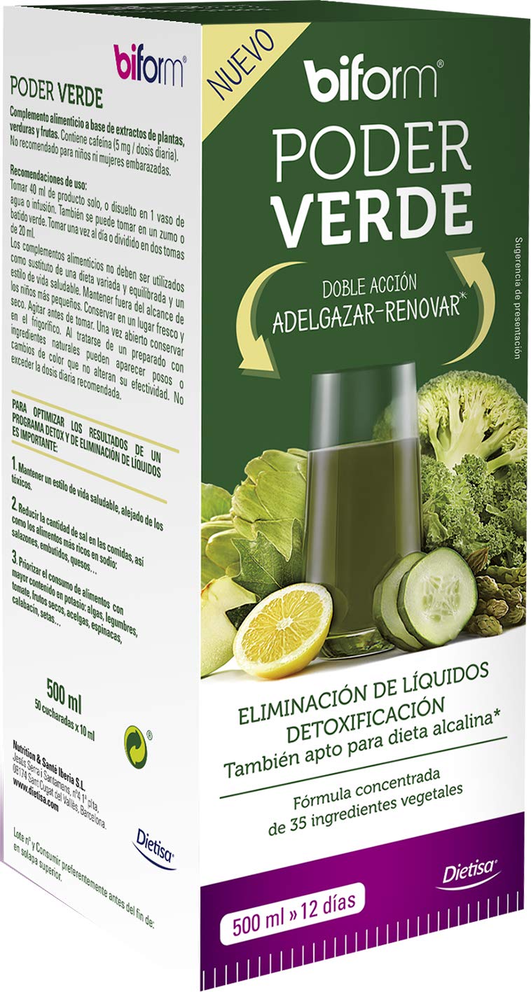 Dielisa – Biform Poder Verde, Complemento Alimenticio con 35 Extractos de Plantas, Verduras y Frutas, Doble Acción, Control del Peso y Detox - 500 ml