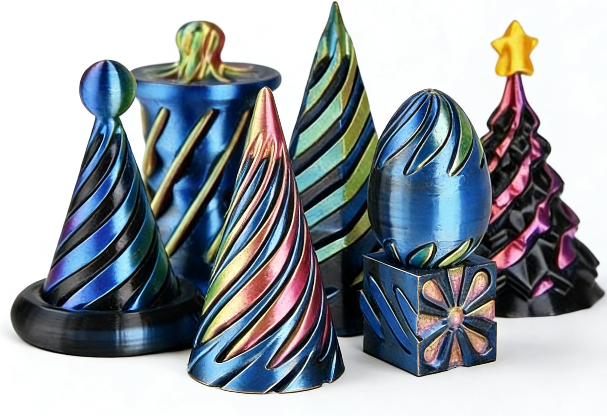 7-Pack 3D Printed Fidget Stress Relievers,QIANSSE Impossible Cone Spiral Cone Desktop Decorations for Office Anxiety Relief Gadget for Adults and Teens
