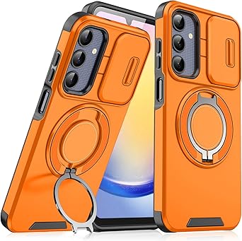 Case for Galaxy A54 5G,Military Grade [Built-in Kickstand] Magnetic Rotate Ring Holder Heavy Duty TPU+PC Shockproof Drop Protect Phone Case for Samsung Galaxy A54 5G Orange
