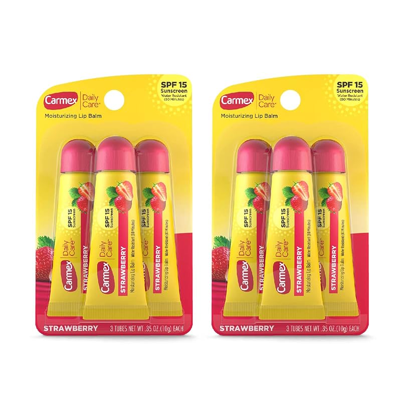 Bálsamo labial hidratante Carmex Daily Care com SPF 15, morango, 6 unidades de 10 g