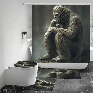 Sasquatch Contemplation Shower Curtains Set Bathroom Sets with Rugs (Bath Mat,U Shape and Toilet Lid Cover Mat)