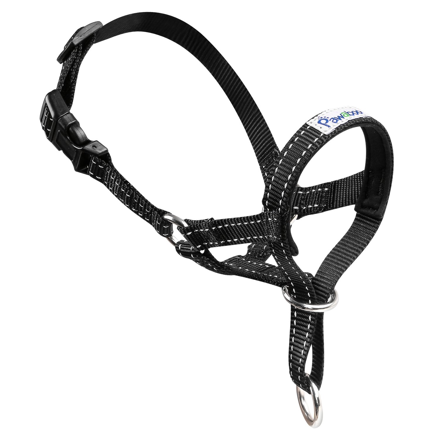 Pawaboo Dog Head Halter, Pet Dog Nylon Reflective Adjustable Loop Bite Bark Control Easy Fit Dog Head Halter, Medium Size, Black