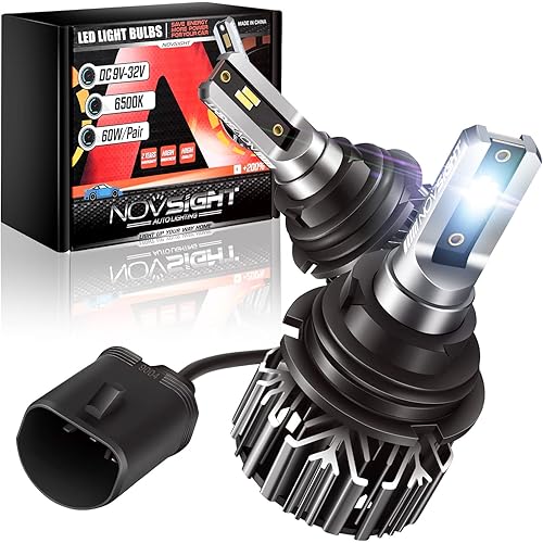 NOVSIGHT 9004/HB1 LED Headlight Bulbs, 13000 Lumen 300% Brighter High and Low Beam, 60W 6500k Cool White Dual Beam LED Bulbs Hi/Lo Conversion Kit, Halogen Replacement Plug-N-Play, Pack of 2