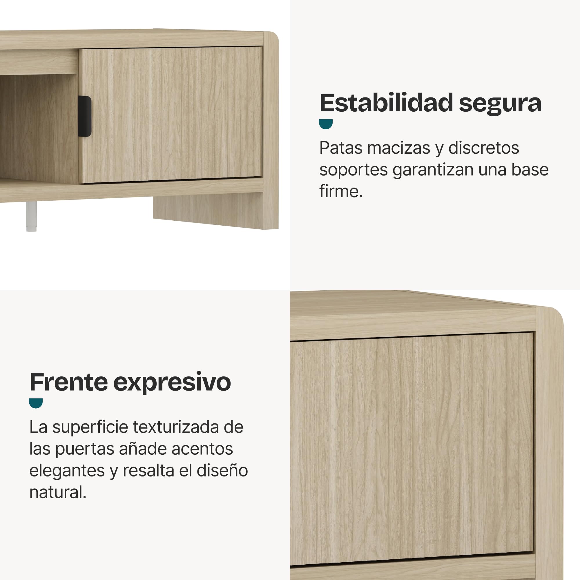 [en.casa] Mueble de TV Lukkodso con 1 Compartimento Abierto y 2 Cerrados 1 Pasacables Mueble de Salón con 2 Puertas Tablero Rectangular MDF 150 x 40 x 40 cm - Efecto Roble