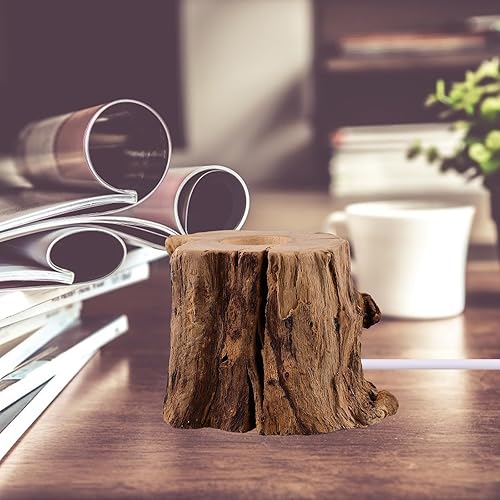 Miniatura 3 de VOSAREA Lámpara de escritorio con luz LED de tocón de árbol con base de madera para escritorio de oficina, soporte de bola de cristal de madera USB