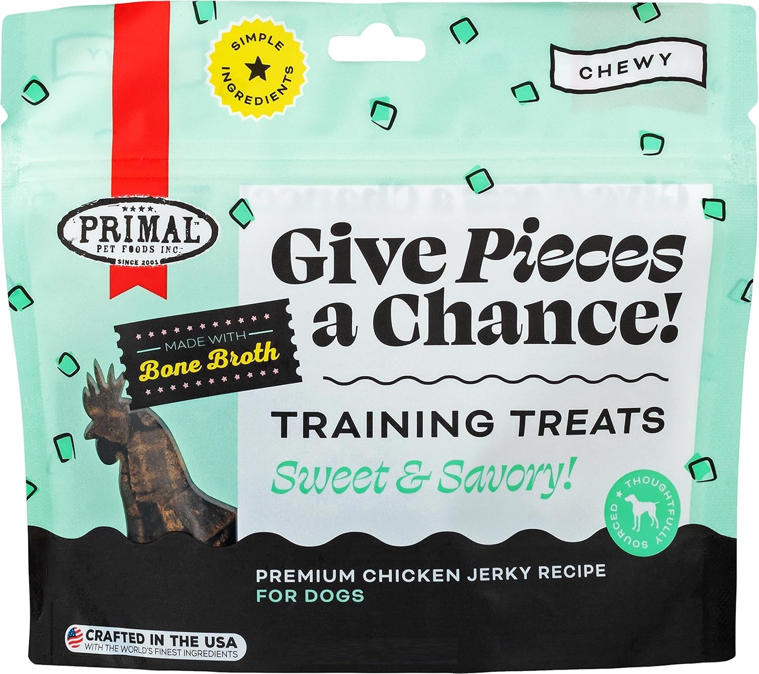 Primal Pet Foods Cat Treats Soft Chicken Jerky, Made with Bone Broth for Cats; Give Pieces a Chance Treats for Cats, Grain Free, 4 oz