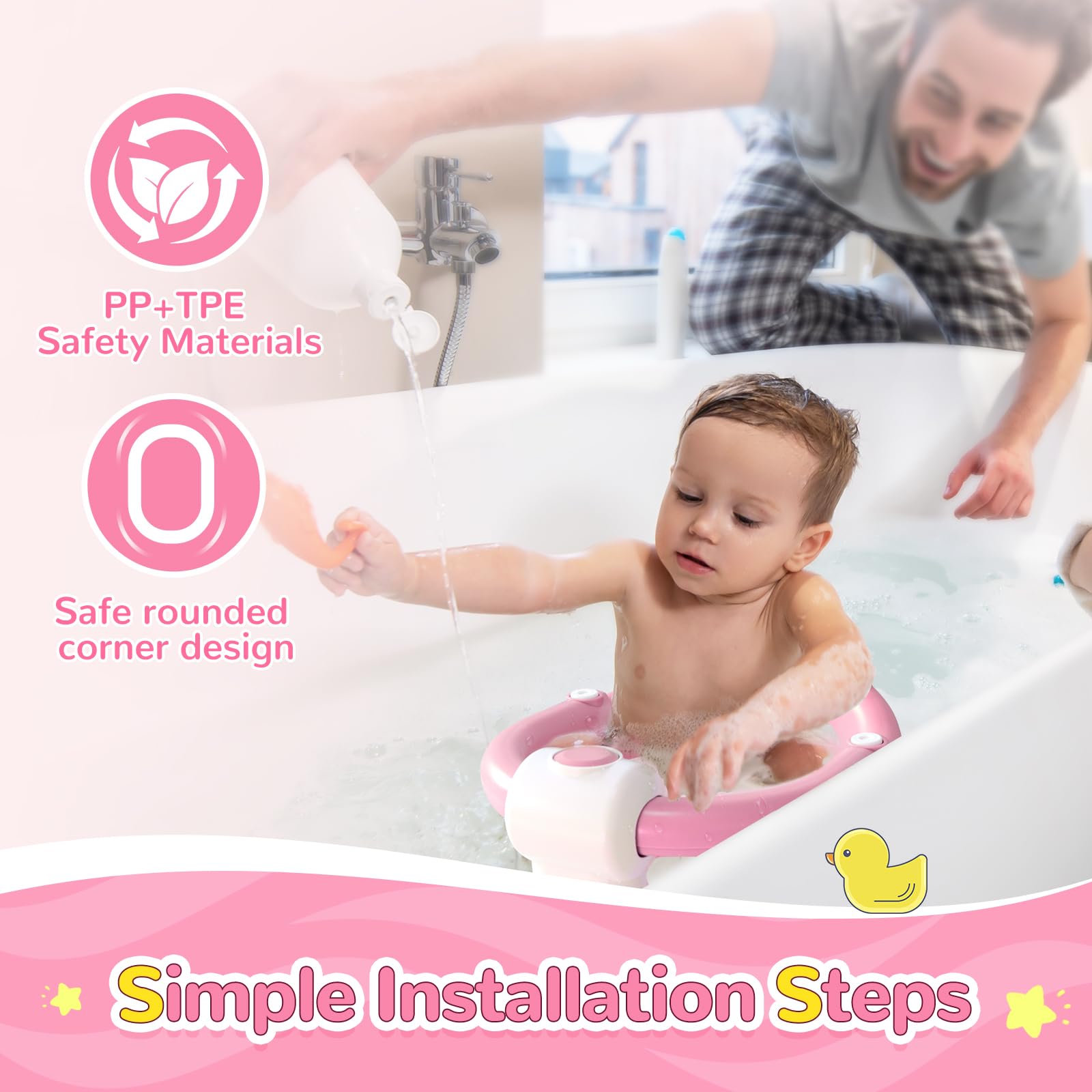 Baby Badesitz für Babys ab 6 monate, Kleinkind-Badesitz für Säugling und Neugeborenes, Rutschfester Sitz-Up-Babybadsitz mit 4 Saugnäpfen