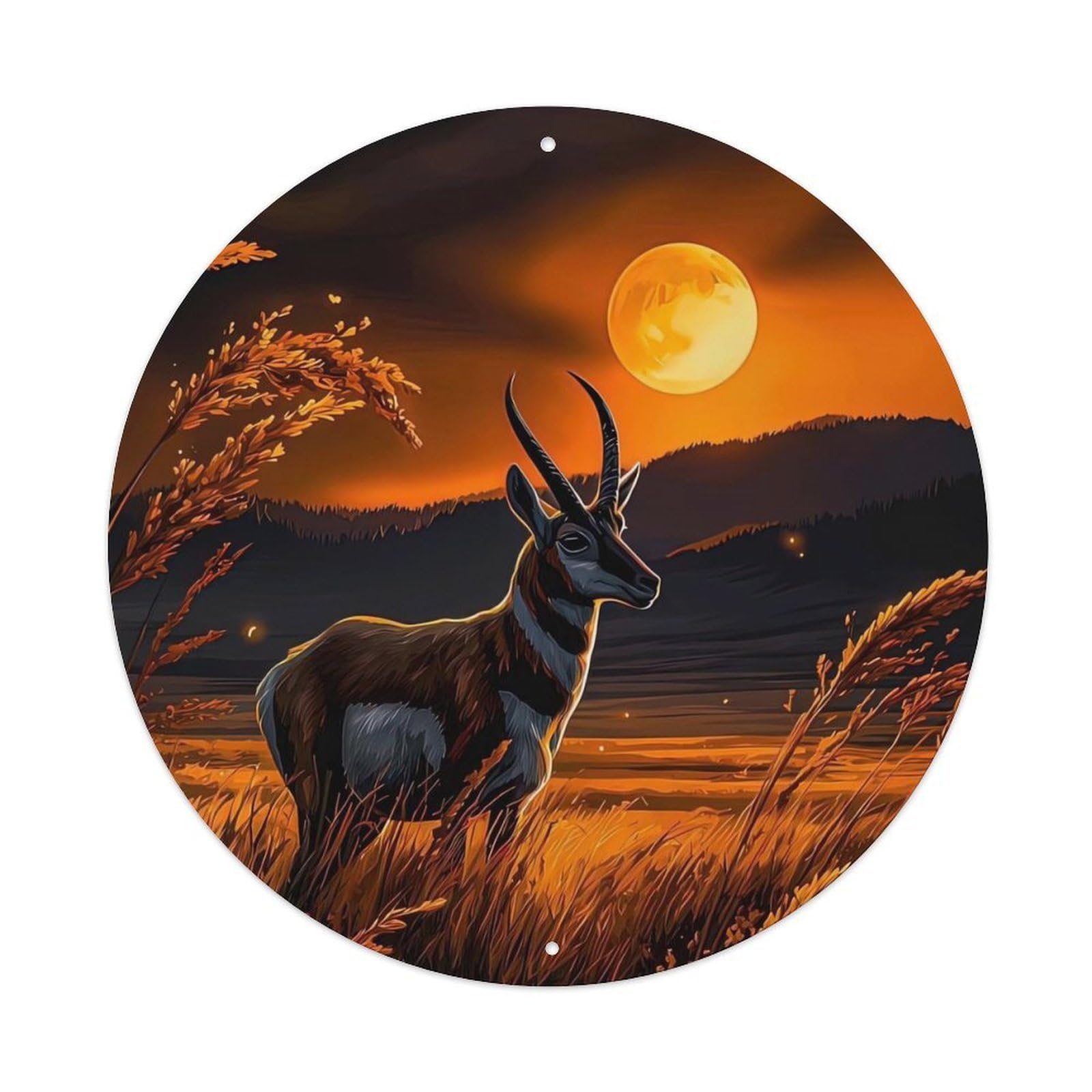 Cwbufd Vintage Style Animal Tibetan Antelope Sunset Grassland Wildlife Scene Vintage Metal Tin Sign Plaque Wall Decor For Cafe, Club Bar, Office, Garden Metal Poster 8X8inch