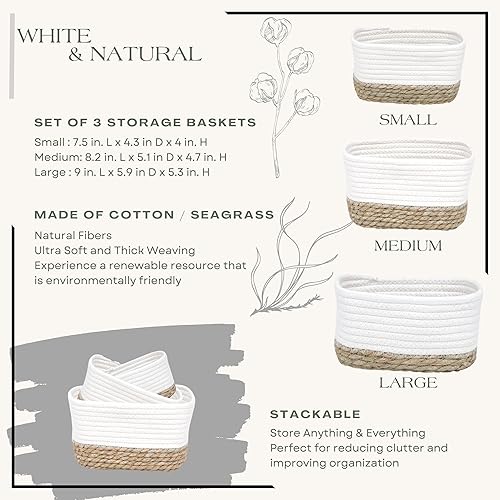 Miniatura 8 de Cestas de almacenamiento clásicas de algodón apilables para estantes, juego de 3, ideales como canasta de pañales, canasta de juguetes para perros,