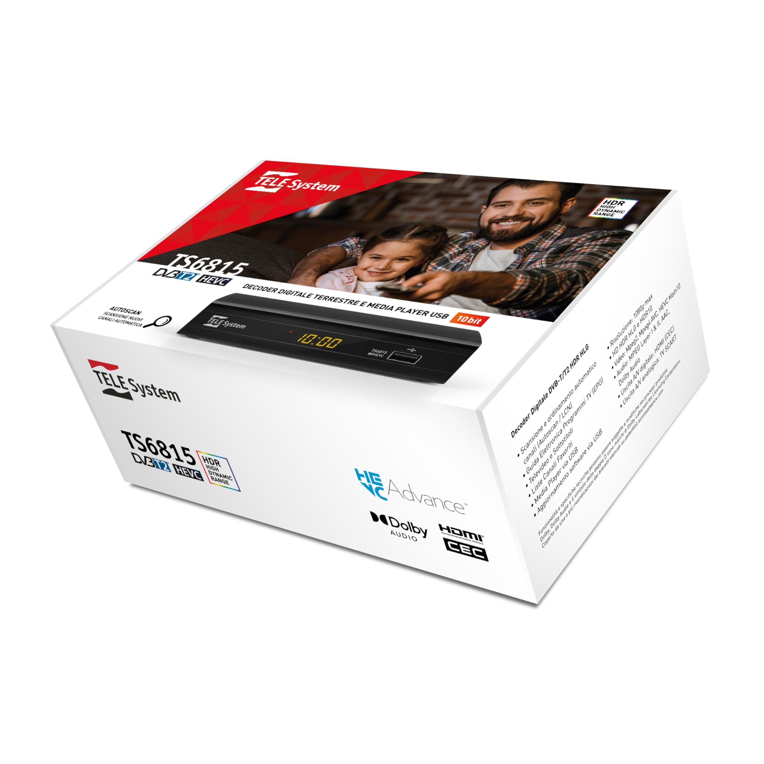 Tele System Digital Terrestrial Decoder TS6815/02 DVB-T2 HEVC 10 bit-HD HDR HLG Technologie-AUTOSCAN und LCN für logische Senderreihenfolge-Aktualisiertes EPG- Media Player-Fernbedienung inklusive