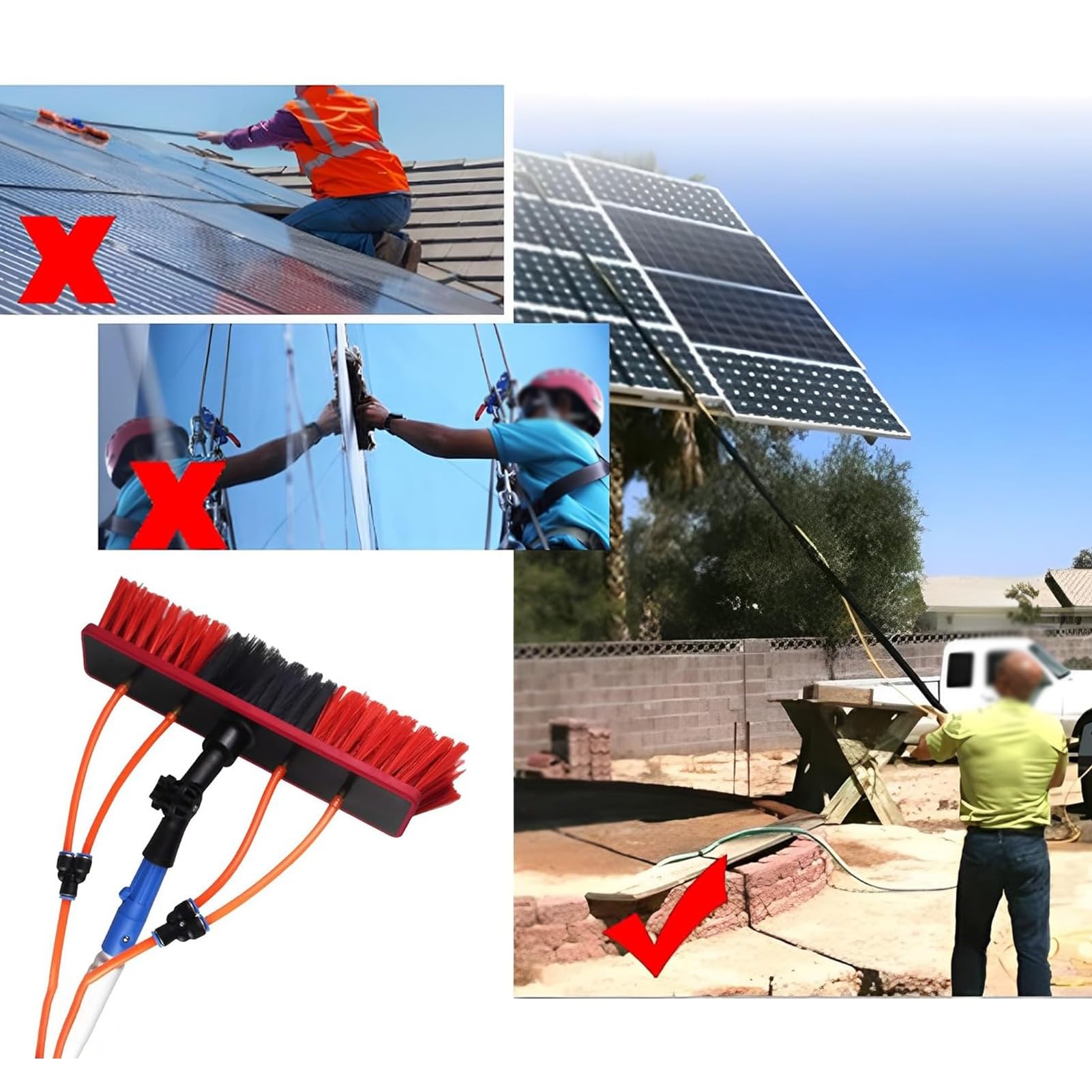 Generisch Teleskopierbare 10-m-Solarpanel-Reinigungsbürste – Wasserzufuhrstange zur effizienten Reinigung von Solarpanelen an LKW, Bussen und Pkw – Robustes und leichtes Design