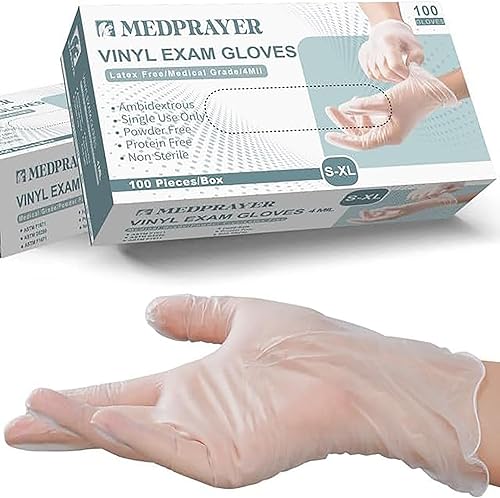 Guantes de examen de vinilo  Guantes desechables sin látex ni polvo para limpieza, protección de manos y uso seguro para alimentos, 4 mil
