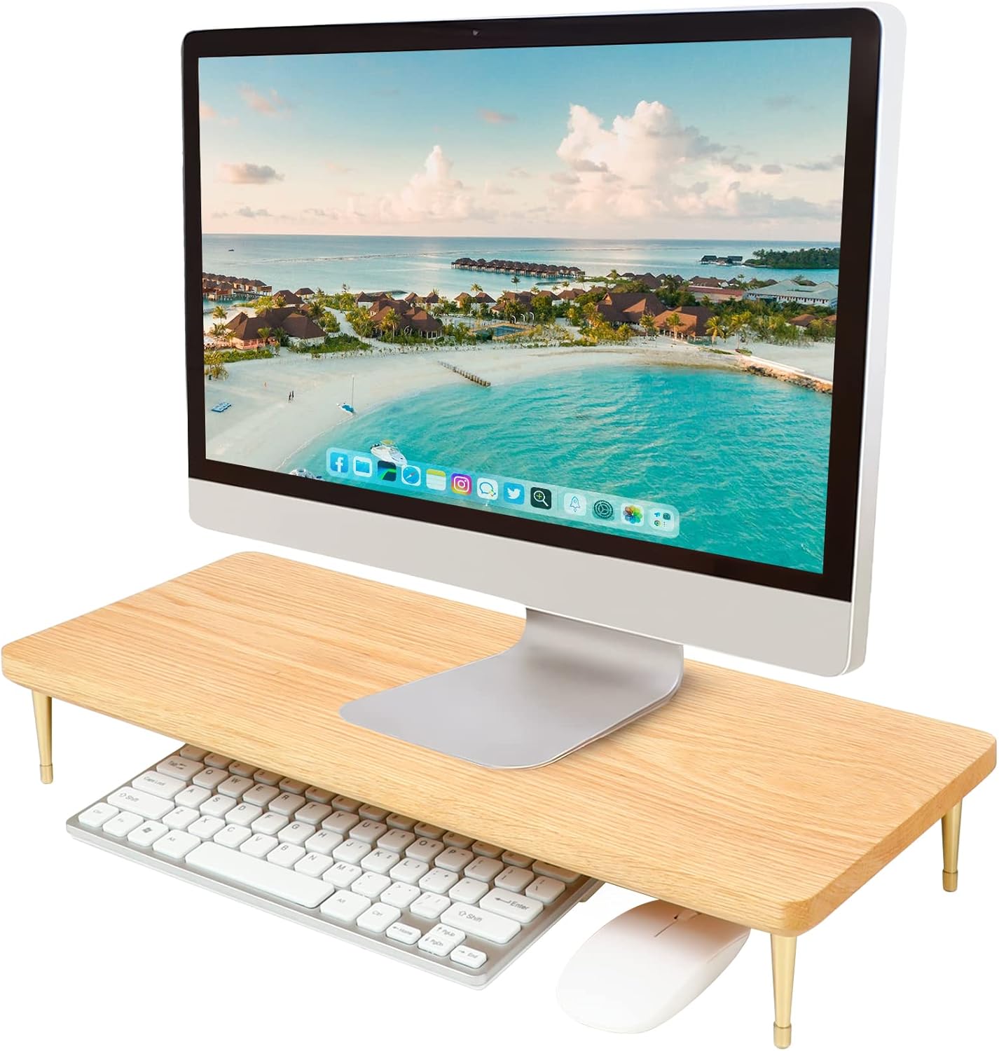Monitor Stand Wood Riser with 4 USB Ports, Computer Monitor Stand with America Walnut Data Transfer Charging Hub -Compatible with Computer, Mac, PCs, Smartphone, 20.5*8.3in