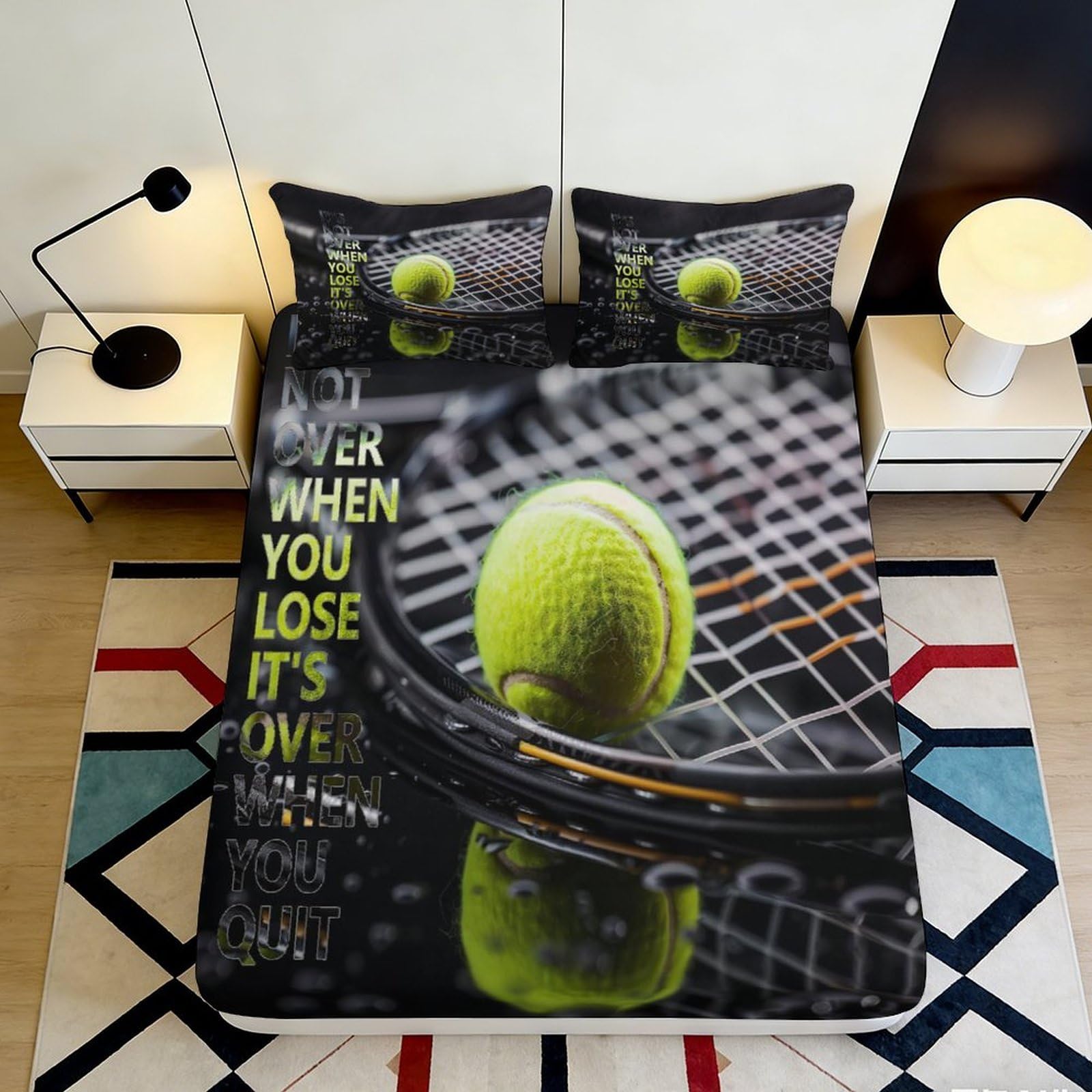 Pnayamiorkfel Style-4 3D Printed Tennis Ball Fitted Sheet Microfiber Sports Motivation Bed Cover For Bedroom Dorm Easy Care Decor 90X200x25cm