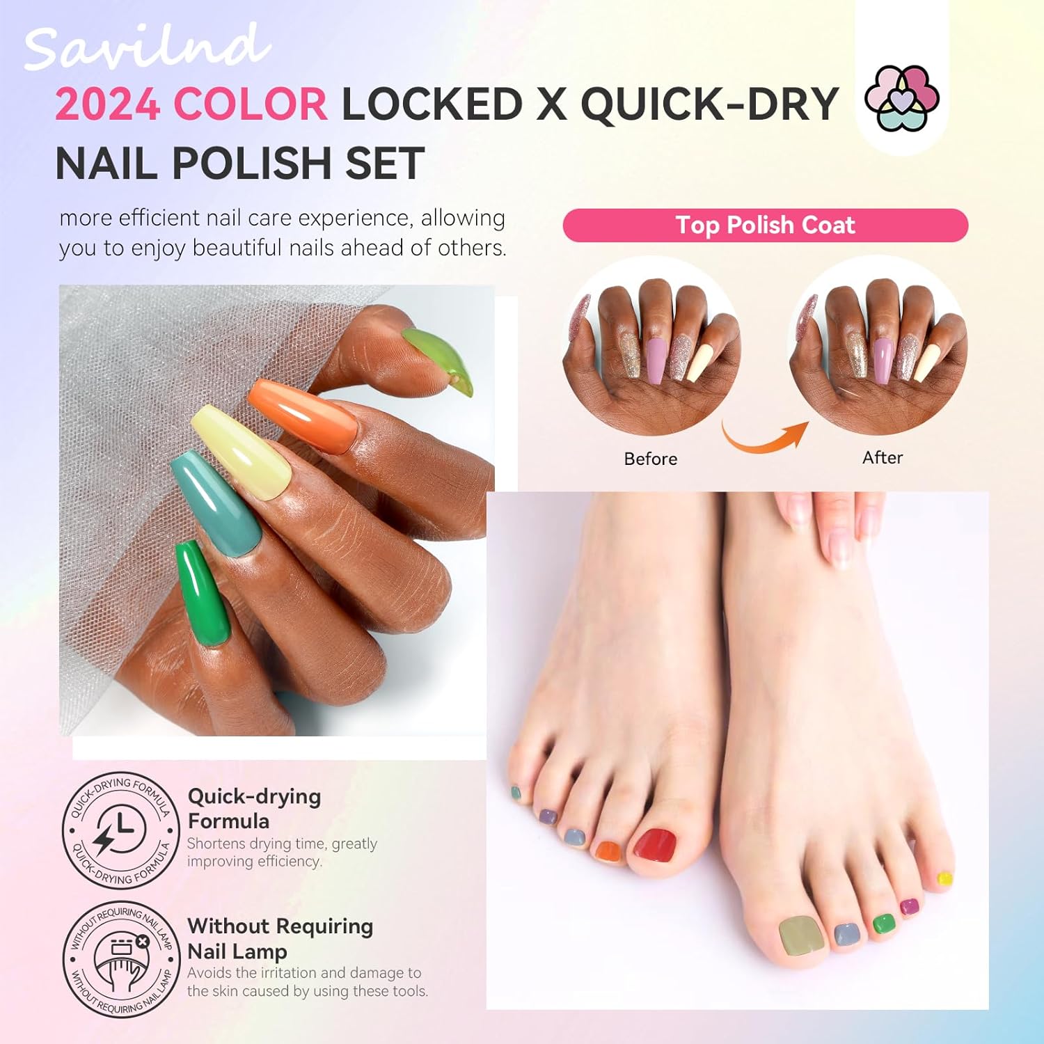 SAVILAND 36 Colors Nail Polish Set Quick Dry: Brown Black Glitter Locked X Tech Regular Pastel Nail Polish Kit Fingernail Polish with Top Base Polish Coat 39 Pcs Home Salon Travel Set