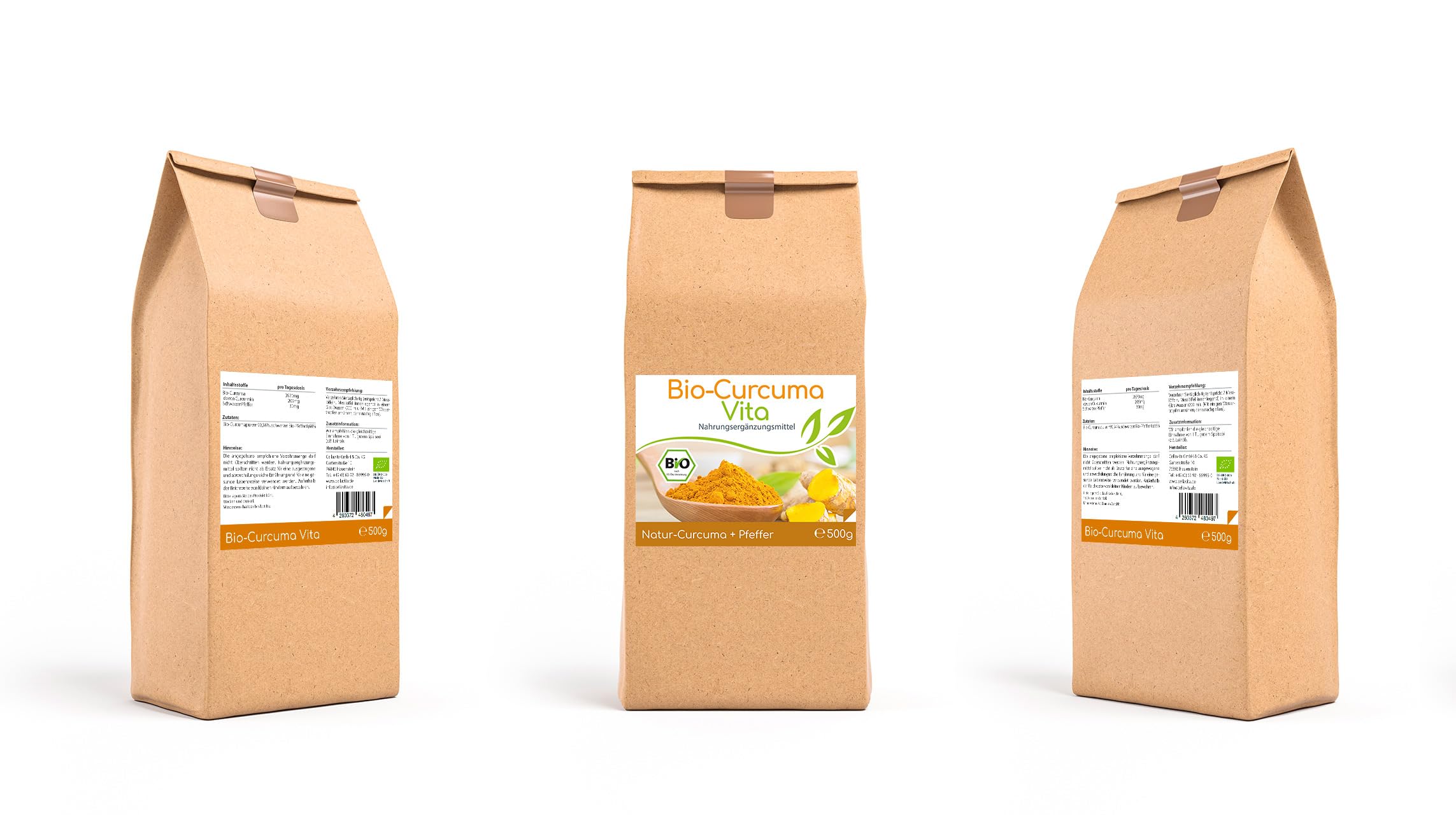 CELLAVITA Bio Curcuma Vita 4-Monatsvorrat 500g Bio Curcumapulver & schwarzer Pfeffer Kurkuma Gelber Ingwer und Safranwurz (Bio-Qualität)