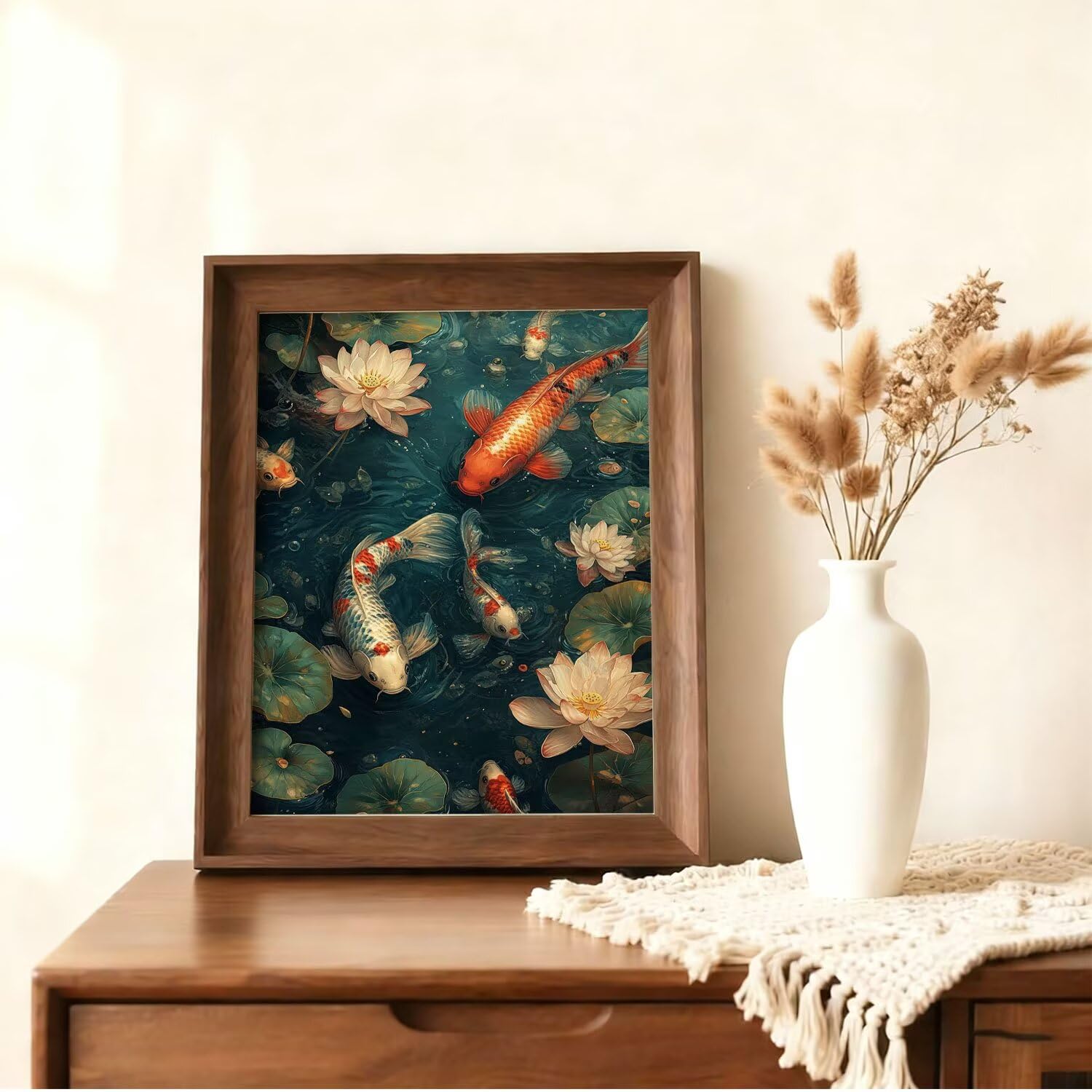 Diamond Painting Carpe Lotus Mosaique Loisir Creatif Kit, Diy Diamond Point de Croix Broderie, Cristal Art Kit Peinture Diamant, Automne Halloween Decoration Murale, Cadeau de Noel 90x120cm W-l-266