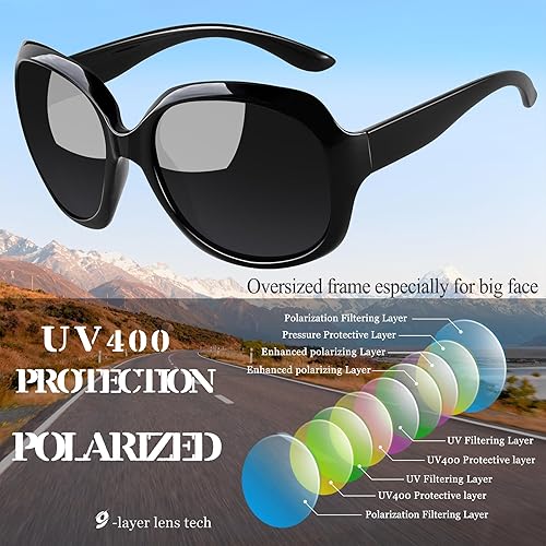 Miniatura 4 de Joopin Lentes de sol polarizados para mujer, de gran tamaño, de gran tamaño, para conducir, con protección UV, lentes de sol grandes
