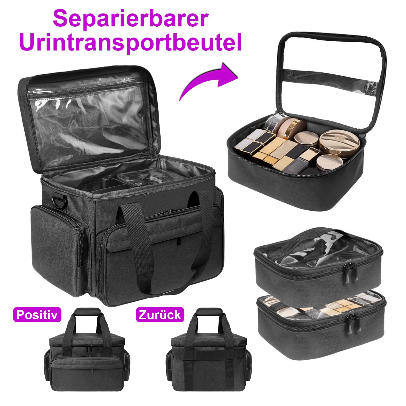 Große Make Up Organizer Tasche mit 2 Innentaschen, Kosmetiktasche Groß mit Einstellbaren Teiler, Make Up Tasche, Portable Beauty Case, für Reise, Unterwegs