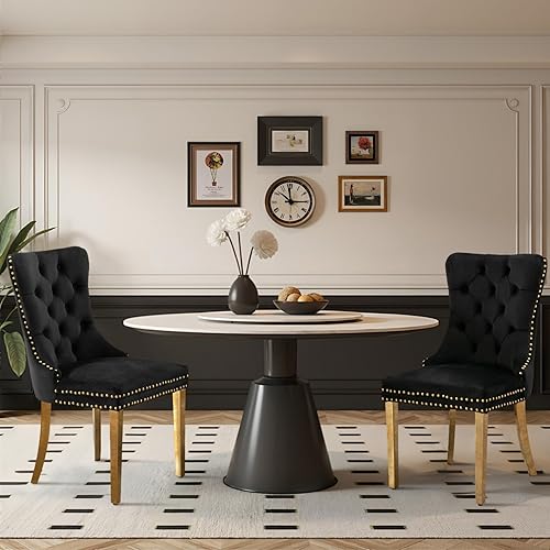 Miniatura 39 de Juego de 6 Sillas de Comedor Tapizadas en Terciopelo, Sillas Laterales de Cocina de Estilo Moderno con Ribete de Tachuelas y Patas de Madera, Anillo