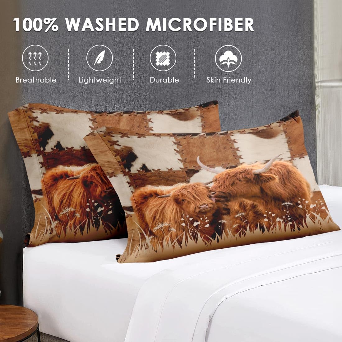 Full Size Comforter Set with 2 Pillowcase, Highland Cow Animal Bull Soft 3 Pcs Bedding for Kids and Adults, Farm Comforter Set for Room Bedroom Bed Decor - Image 7