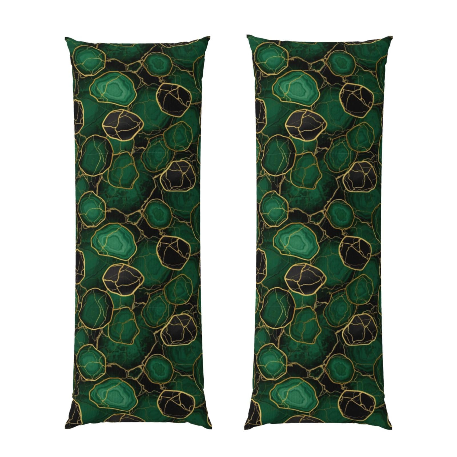 Body Pillow Protector Cover 20x60 Emerald Green Marbled Gold Glitters Green Marble, Soft Microfiber Pillowcase with Zipper, Wrinkle Shrinkage Resistant, for Bed Couch Sleeping