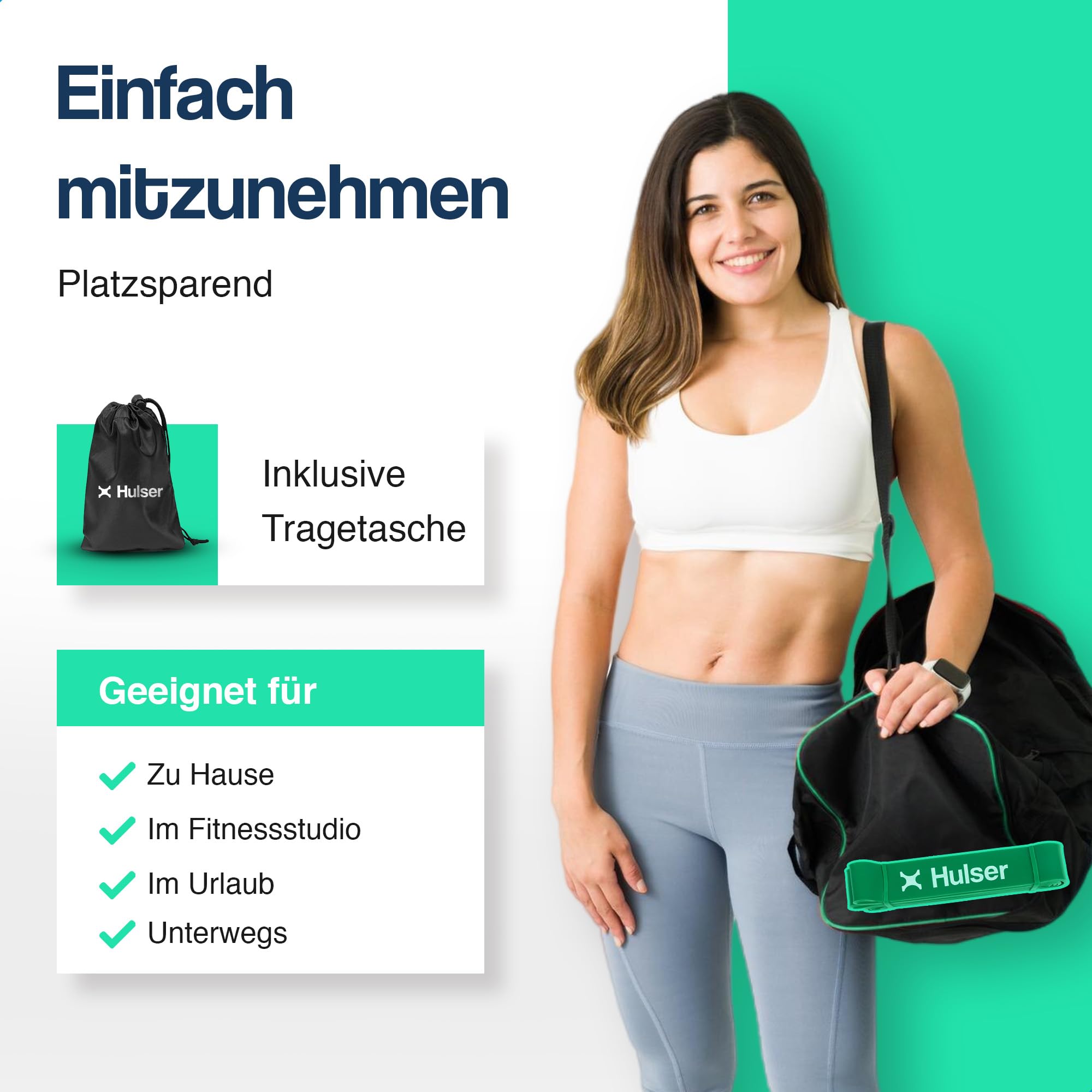 Hulser Widerstandsband Set 6-teilig mit Türanker - 2 bis 55 kg - 104/208 cm - Für Pull Up, Krafttraining, Stretching, Crossfit, Calisthenics - Fitness Resistance Bands aus Natur-Latex