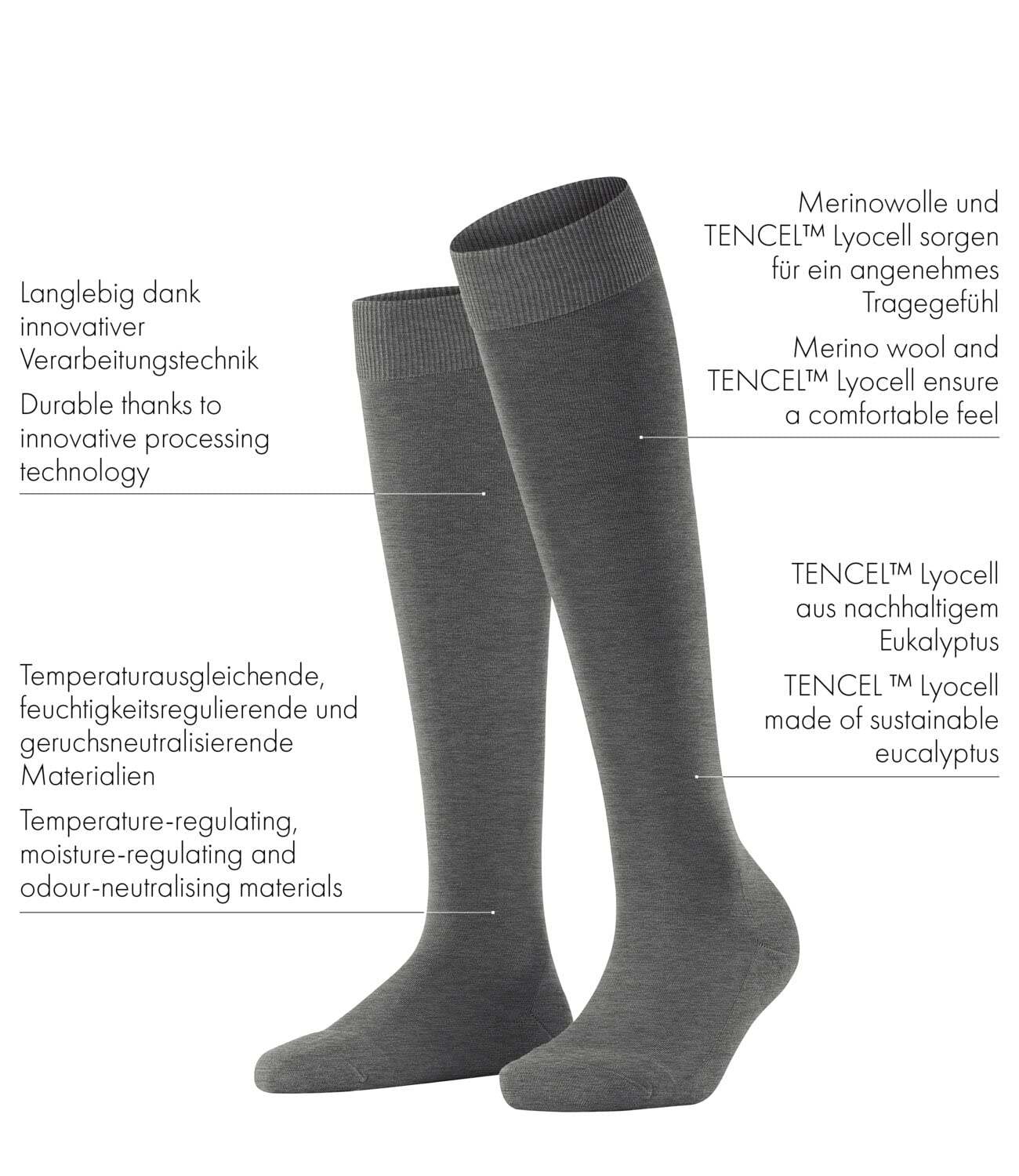 FALKE femme ClimaWool chaussettes longues respirantes régulation climatique anti-odeur laine lyocell fines unies élégantes pour vie quotidienne et travail 1 paire