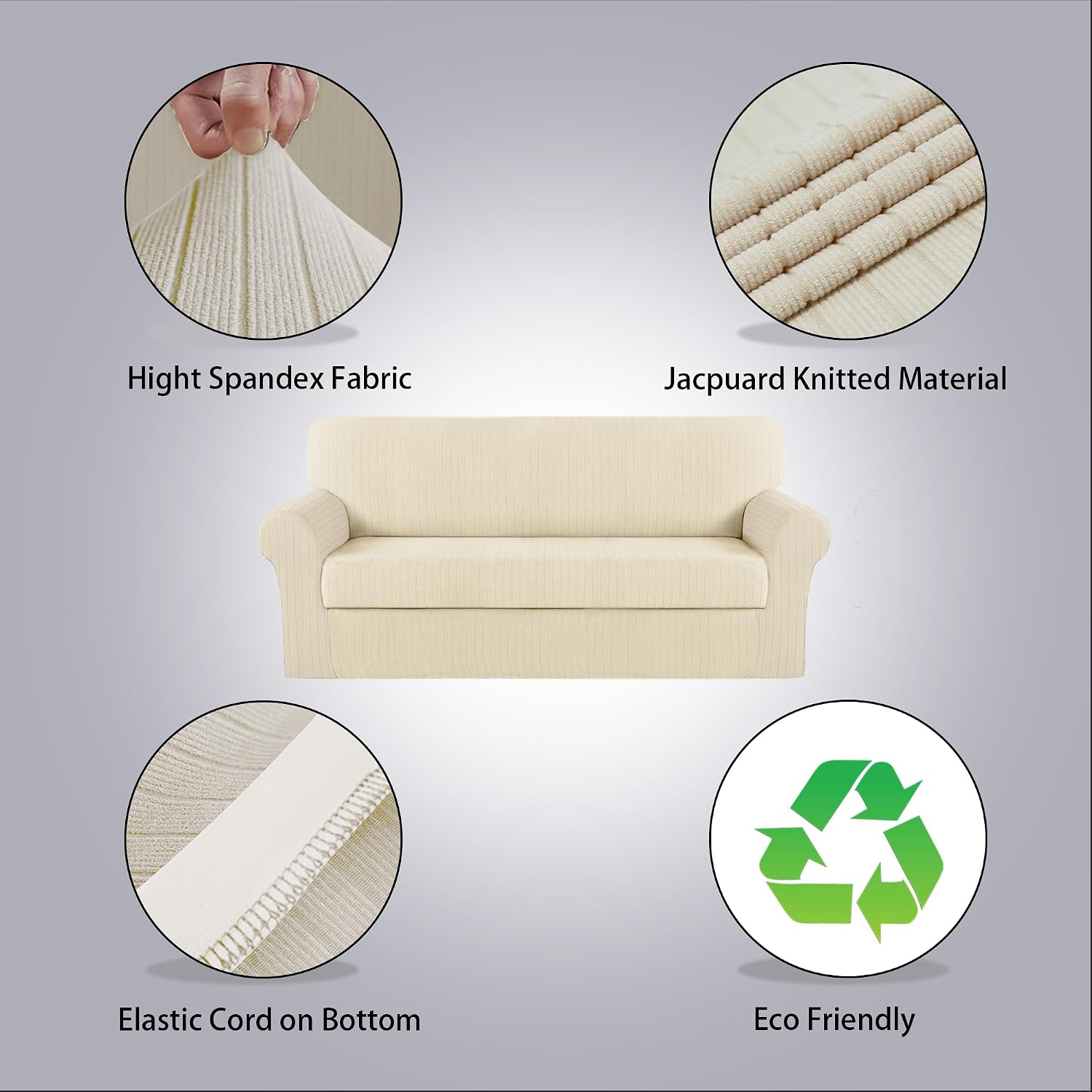 Sofa Cover Stretching Skid,1 Cushion Cover, Ivory