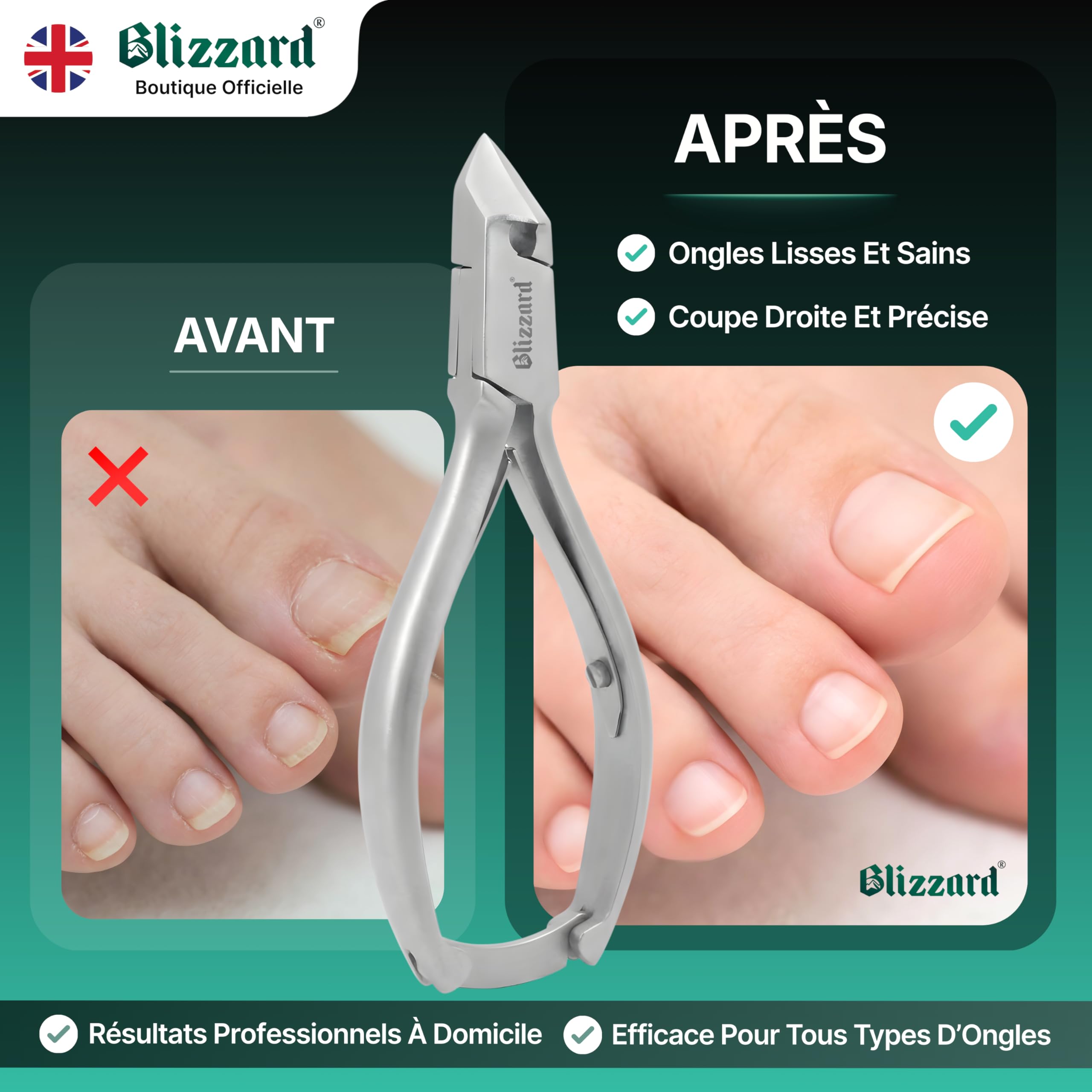 Blizzard Pince à Ongles Professionnelle Ongles Épais et Incarnés - Coupe-Ongles Pieds Acier Inox - Seniors et Hommes - Idéal Pédicure et Soin des Pieds - Qualité Podologie - 14.5cm Mors Obliques