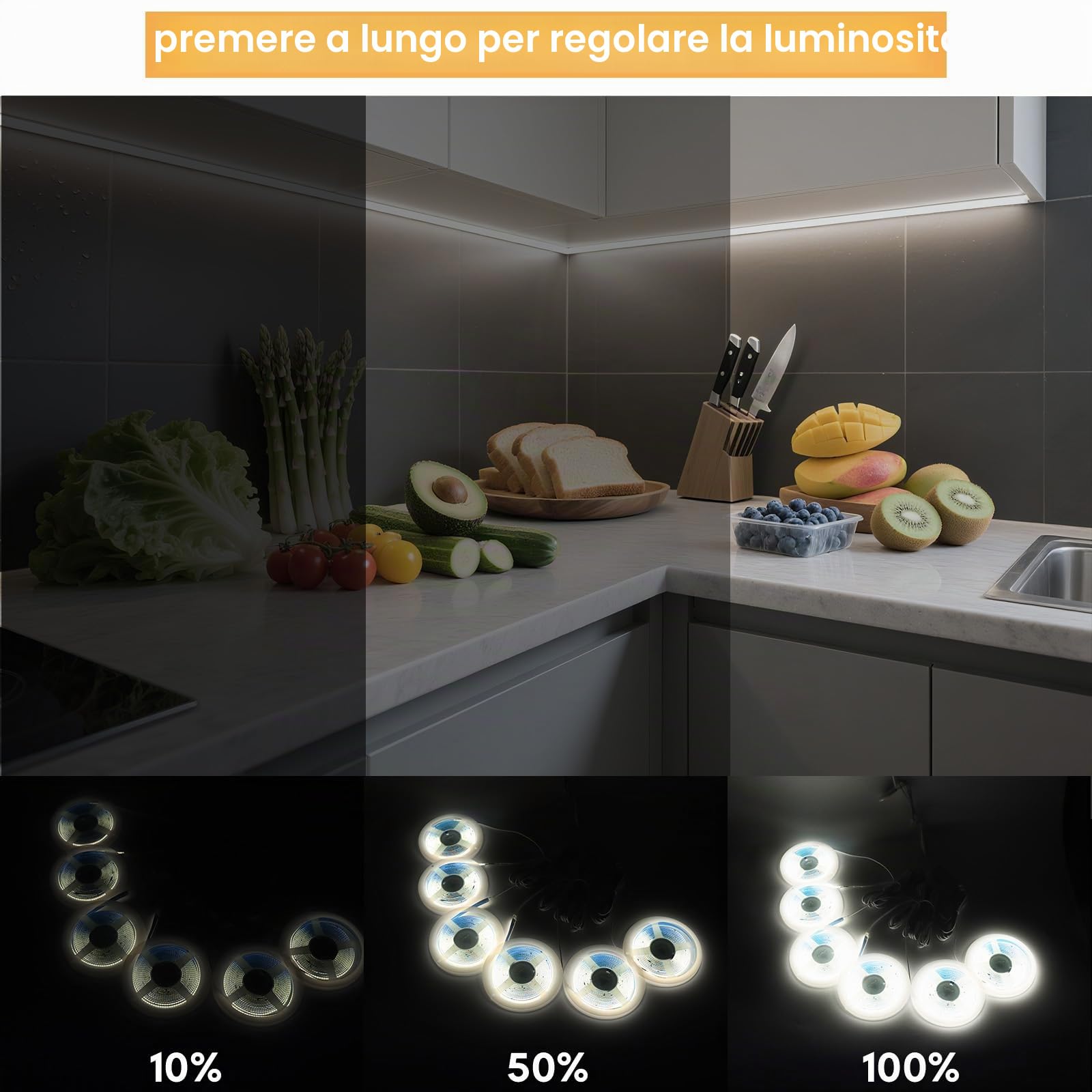 LRGBST 12V COB LED strisce, 6 rulli 3M Bianco LED strisce with Touch and Hand Sweep Switch per armadio, cucine, vetrine, scaffali, scaffali, pannelli acustici illuminazione