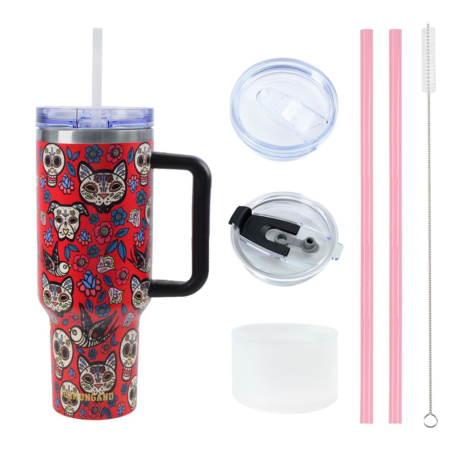 Jormungand 40 oz Tumbler with Handle and Straw, Vacuum Insulated Stainless Steel Cup & Water Bottle, Leakproof Lid, BPA-Free, Cup Holder Friendly for