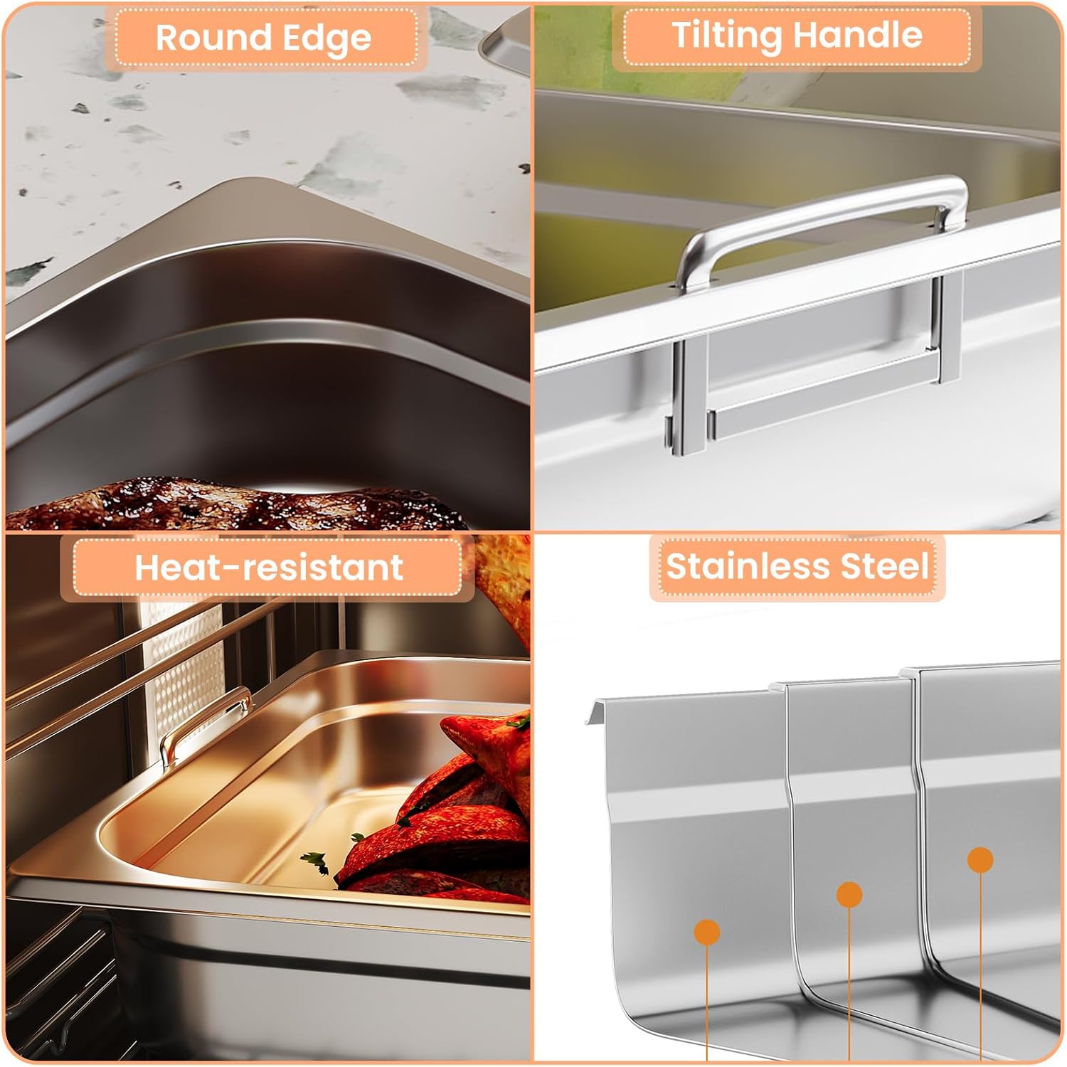 6 Pack Stainless Steel Hotel Pans Full Size, 6'' Deep Commercial Steam Table Pans with Lids & Handles, Anti-Jamming & Stackable Food Container for Buffets Restaurants Parties