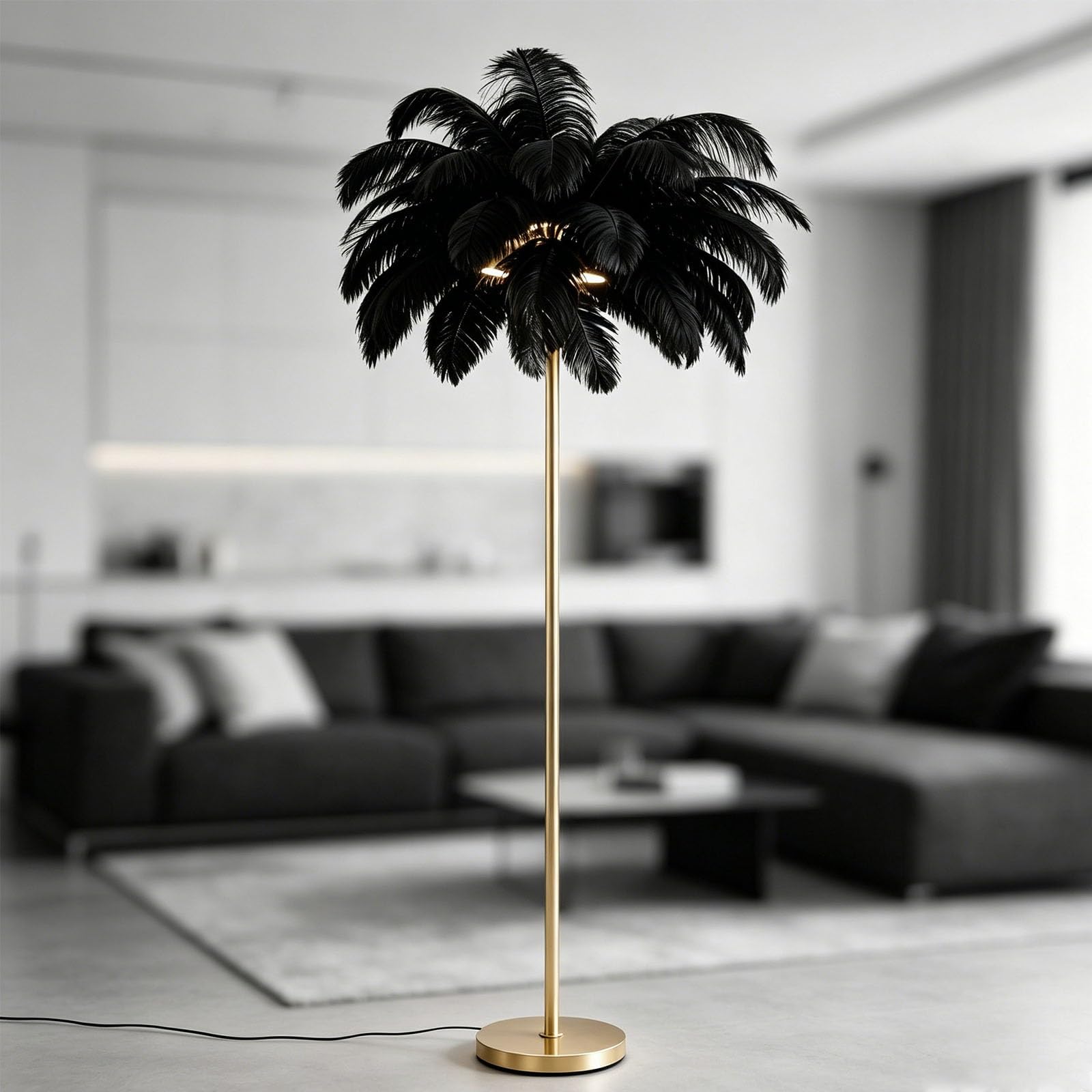 Indoor Ambient Standing Lamp, Luxury Decor Feather Shade Floor Light