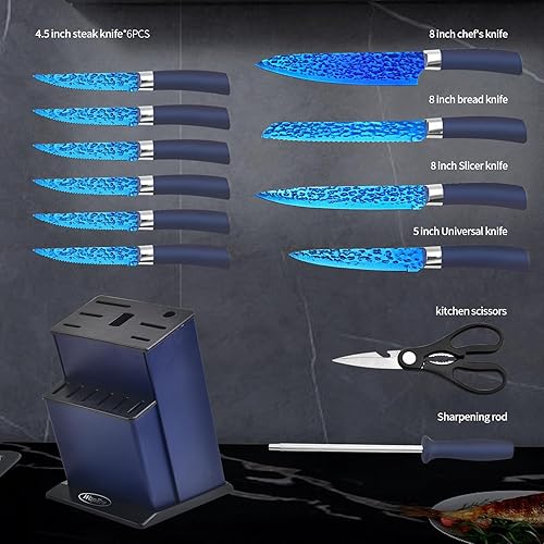 Miniatura 2 de Rainbow - Juego de cuchillos de cocina antiadherentes con bloque de hoja gruesa, juego de cuchillos de chef de calidad afilada para uso doméstico y