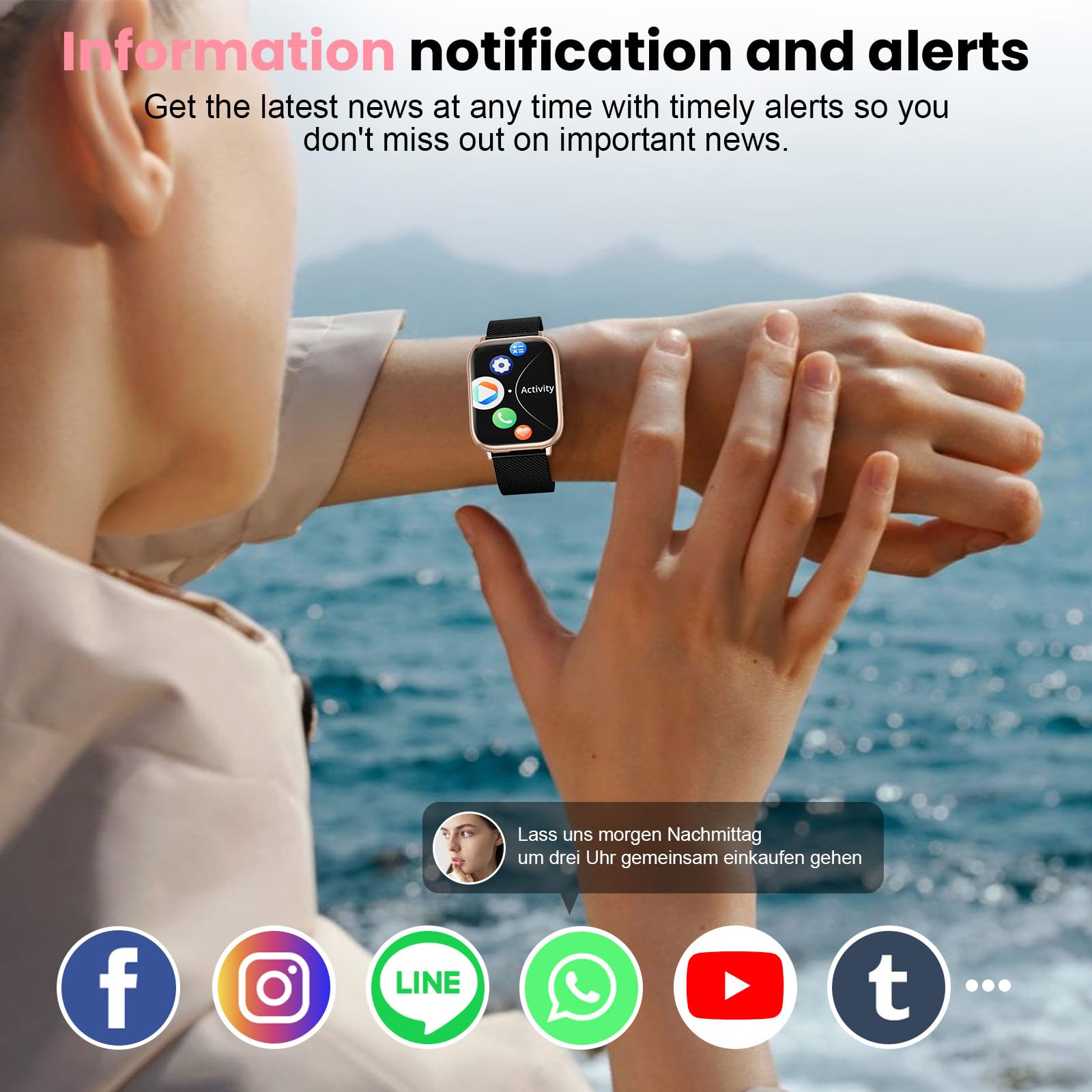 Smartwatch Donna con Chiamate Bluetooth 5.3 1.83" Orologio con del Sonno del Monitor Della Frequenza Cardiaca SpO2 Ciclo Mestruale IP68 di Fitness Pedometro Android IOS