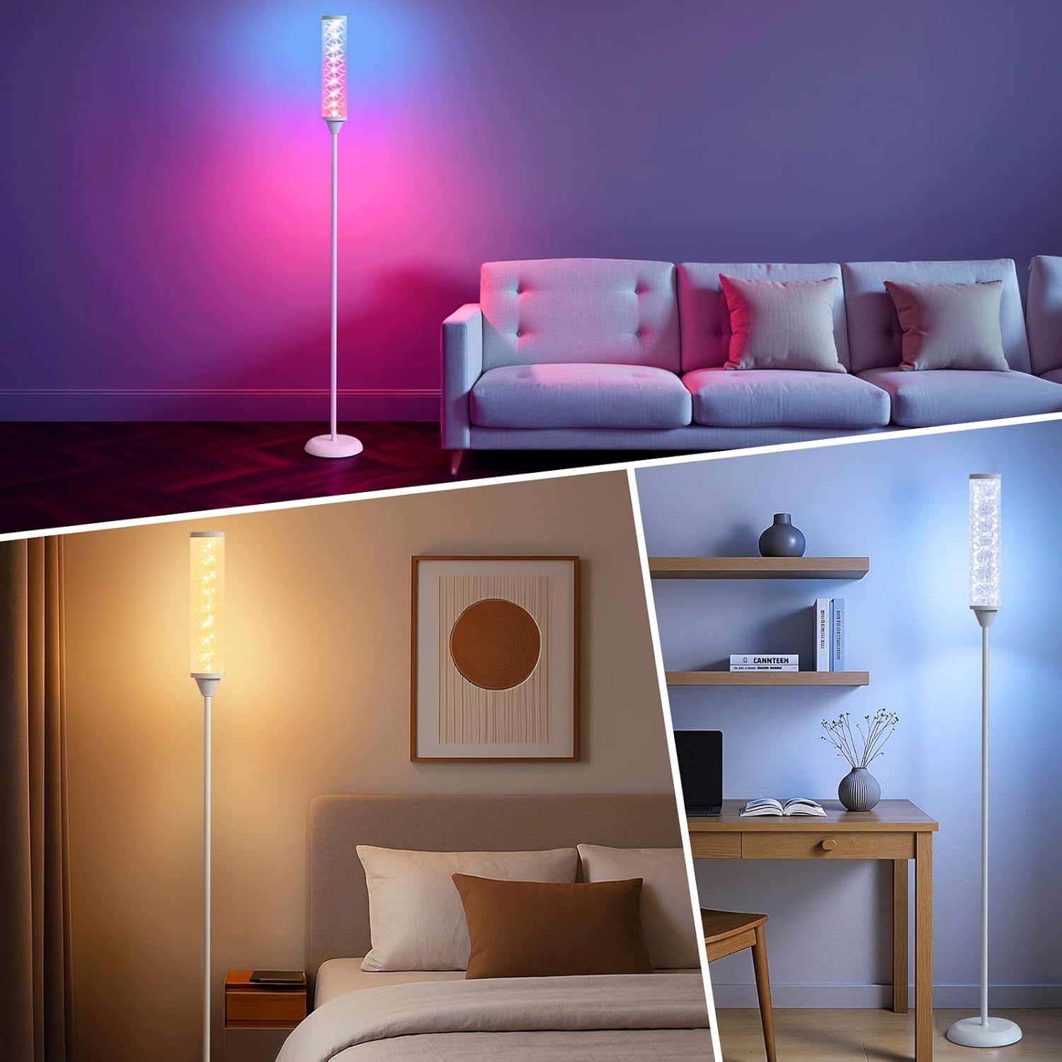 WORLD WIN Prism Glow Floor Lamp with Mosaic Star, Smart RGB LED Corner Floor Lamp with APP & Remote Control, 16M+ and 3 Color Temperatures, Music Sync, Modern Standing Lamps for Living Room Bedroom