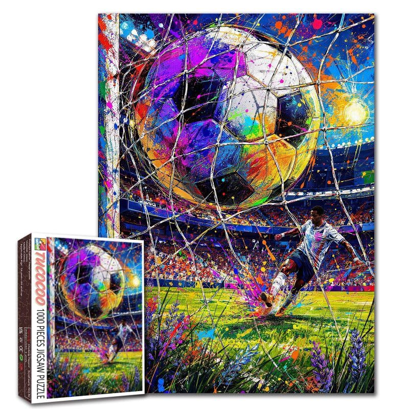 Graffiti Football Jigsaw Puzzle 1000 Pieces for Adults Soccer Stadium Player Puzzle Sports Fan Soccer Lover Gift Challenging Family Activity Games Colorful DIY Craft for Home Decor — image 1