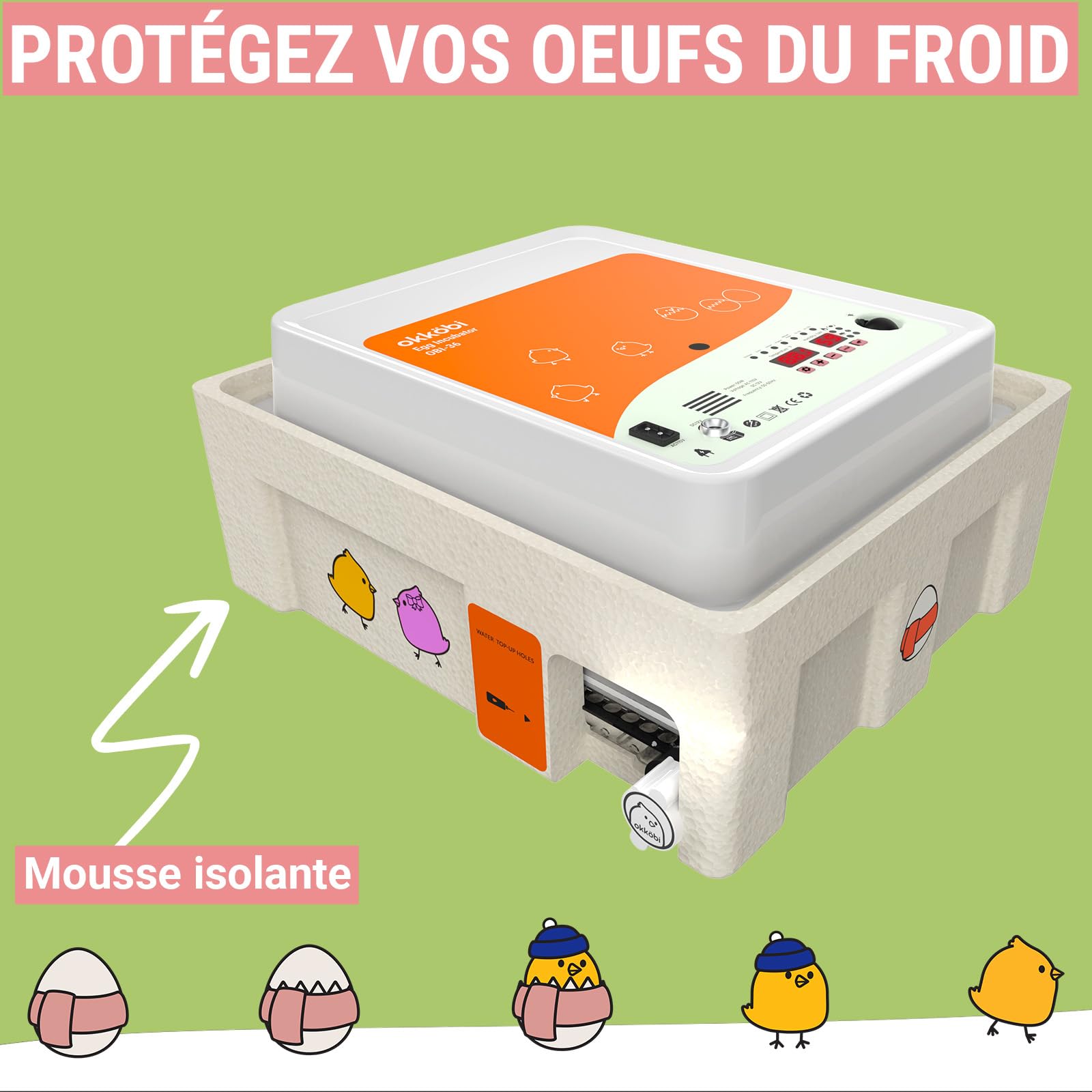 OBI-36 Couveuse Automatique – Incubateur à œufs pour 36 œufs avec Retournement Automatique - Couveuse Poule pour œufs de Poule, Caille et Canard - Orange