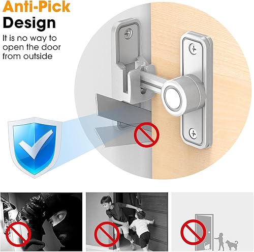 Miniatura 7 de Cerradura de puerta corrediza de granero, cerraduras de 90 grados para puertas de granero, pestillos de puerta abatible para granero, jardín, baño,
