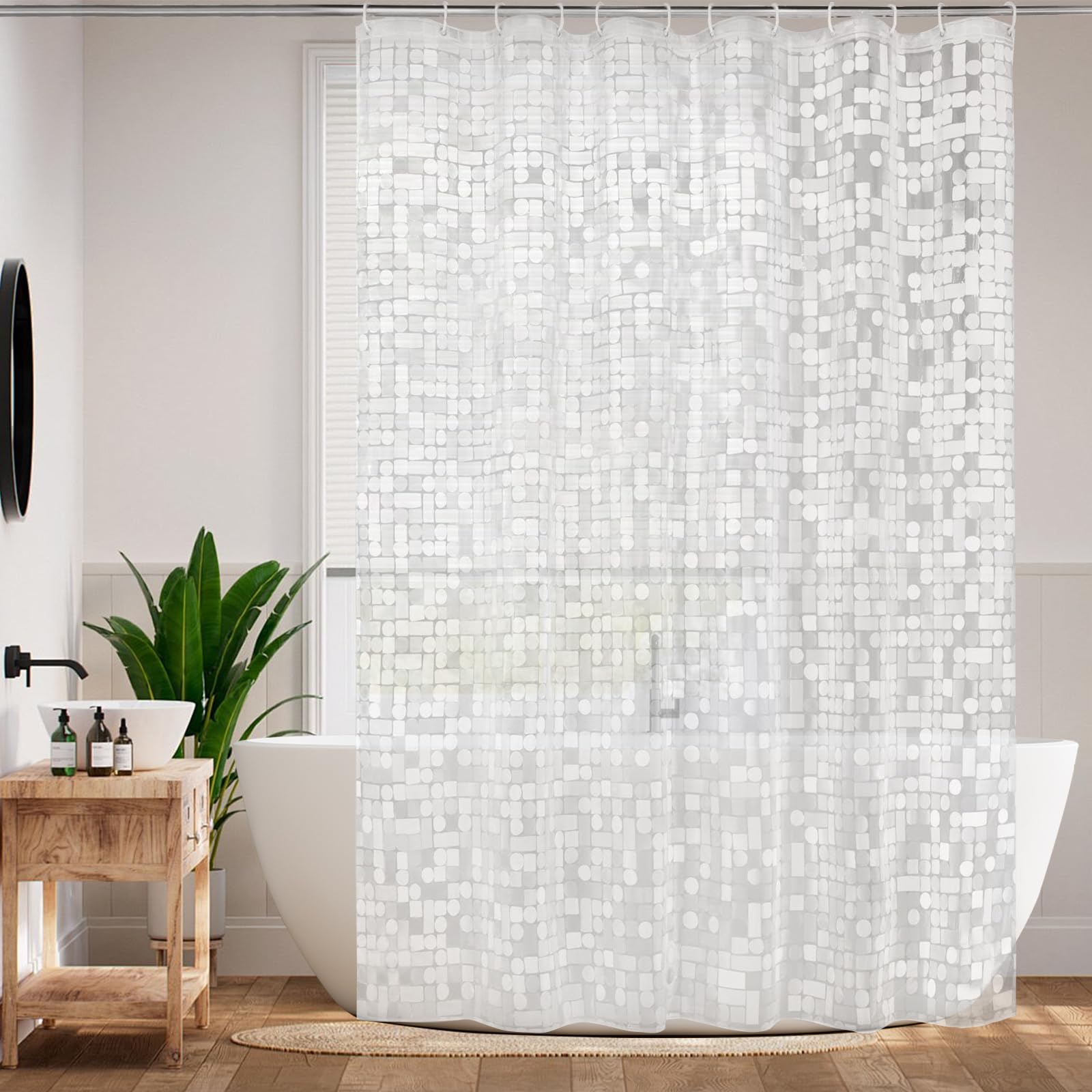 BANLMEYD Shower Curtain, 3d Geometry PEVA Bathroom Curtains Shower Curtains Mould Proof Resistant 180x180cm with Metal Grommets for Wet Rooms, Shower, Bath