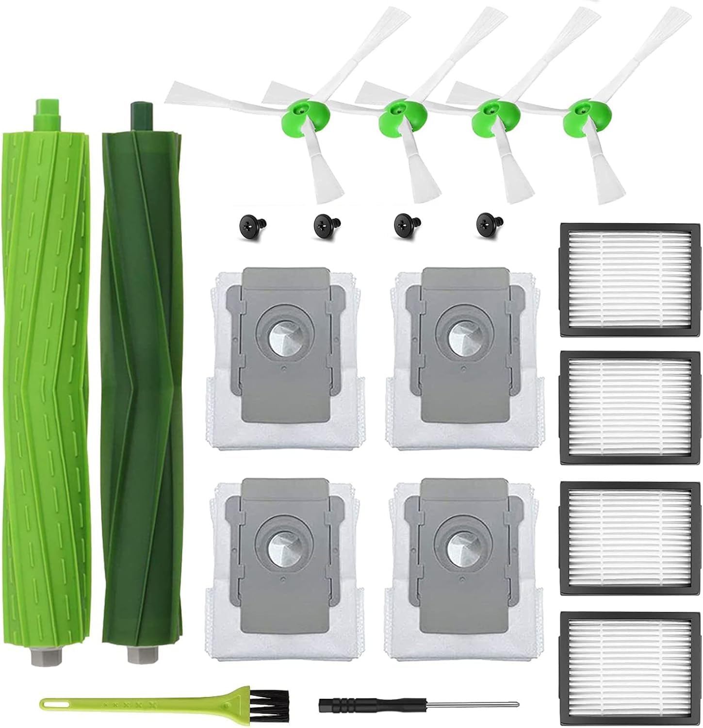 Replacement Parts for iRobot Roomba i7 i7+ i3 i3+ i4 i4+ i6 i6+ i8 i8+ j7 E5 E6 E7 Vacuum Cleaner,Accessories Kit Include 1 Sets Roller Brushes,4 Filters,4 Side Brushes,4 Dust Bags