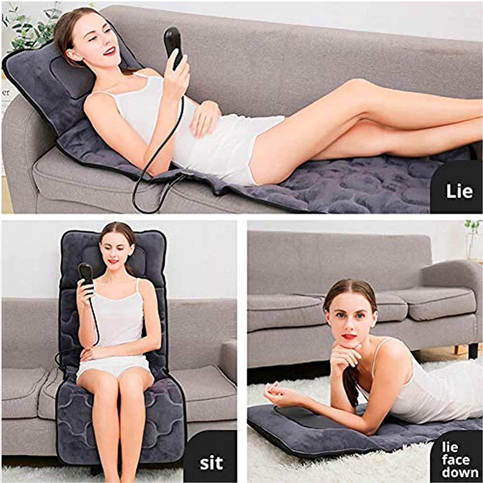 Esterilla de masaje de espuma viscoelástica de cuerpo completo con 9 modos de masaje y calefacción, cojín de masaje vibratorio para aliviar el dolor de cuello, espalda, cintura, piernas, espalda, cue