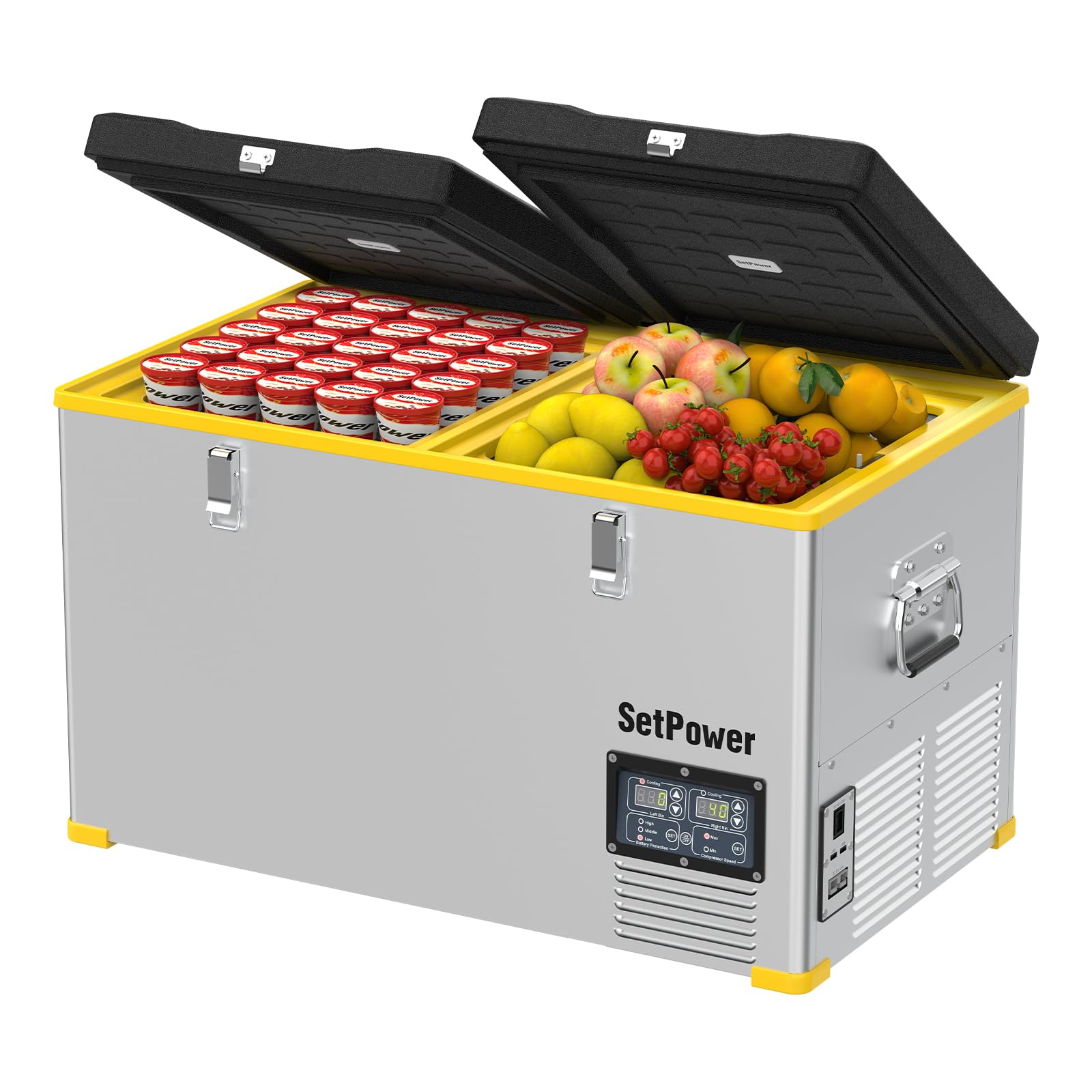 Setpower RV65D Electric Cooler, 68QT/65L Dual Zone Portable Refrigerator for Car, 12v Fridge Freezer, Car Cooler Plug In, 0?-50?, DC 12/24V, AC 110/240V, for Camping, Traveling, Road Trip