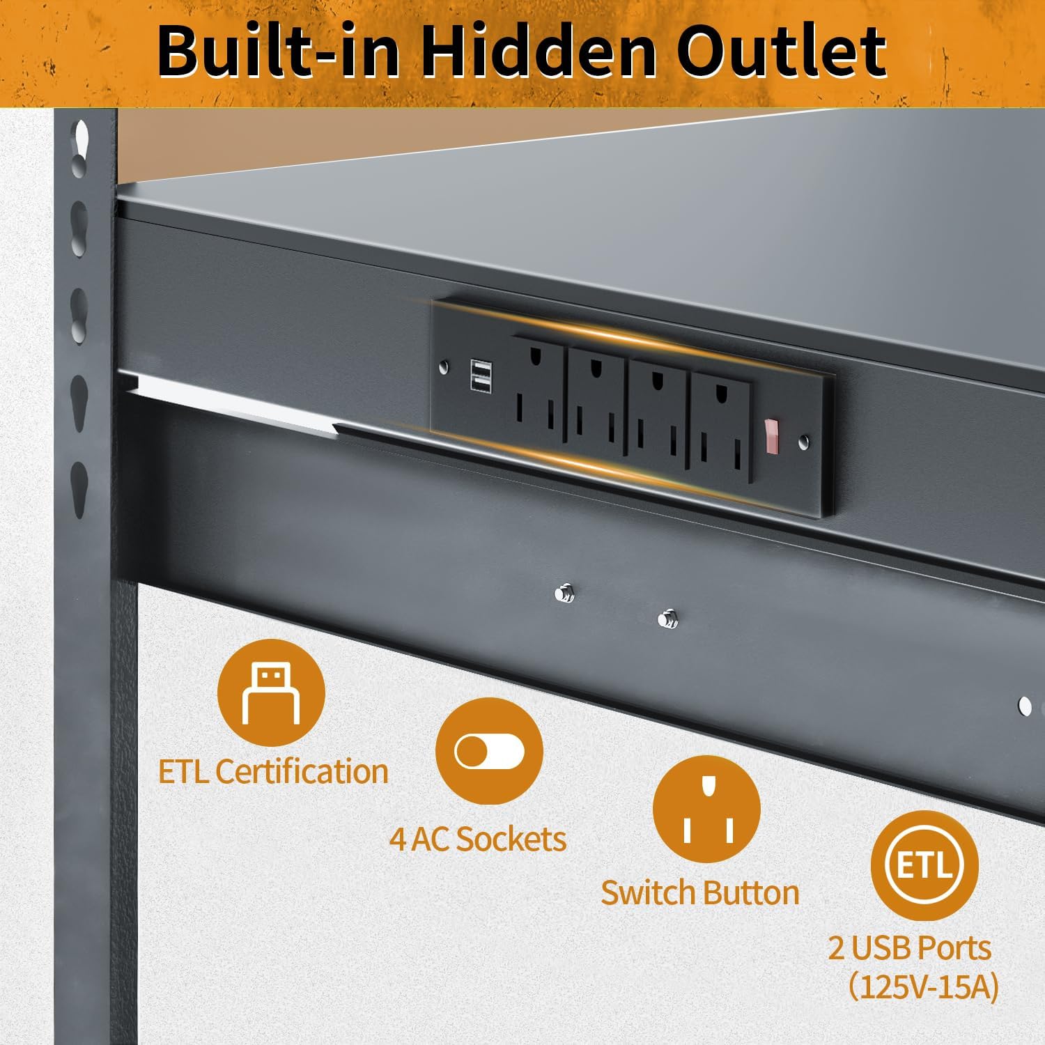 Work Bench, Workbench with Power Outlets and Light, A3 Steel Work Table with Drawers, Pegboard, 600LBS Capacity Garage Workbench, Heavy Duty Work Benches for Garage Workshop, Basement, Tool Table